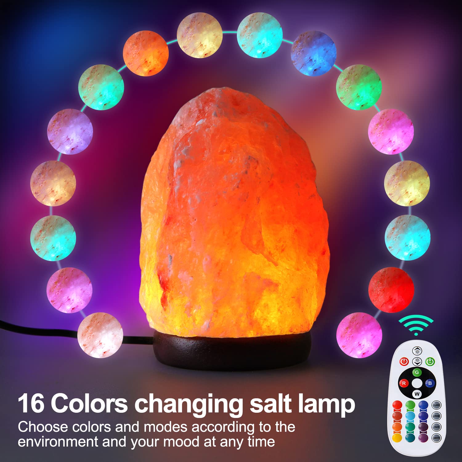 pursalt Himalayan Salt Lamp Night Light - 5.5 Inch, Remote Control, 16 Colors, Pink, USB, Model PSUSJ1A1MU13