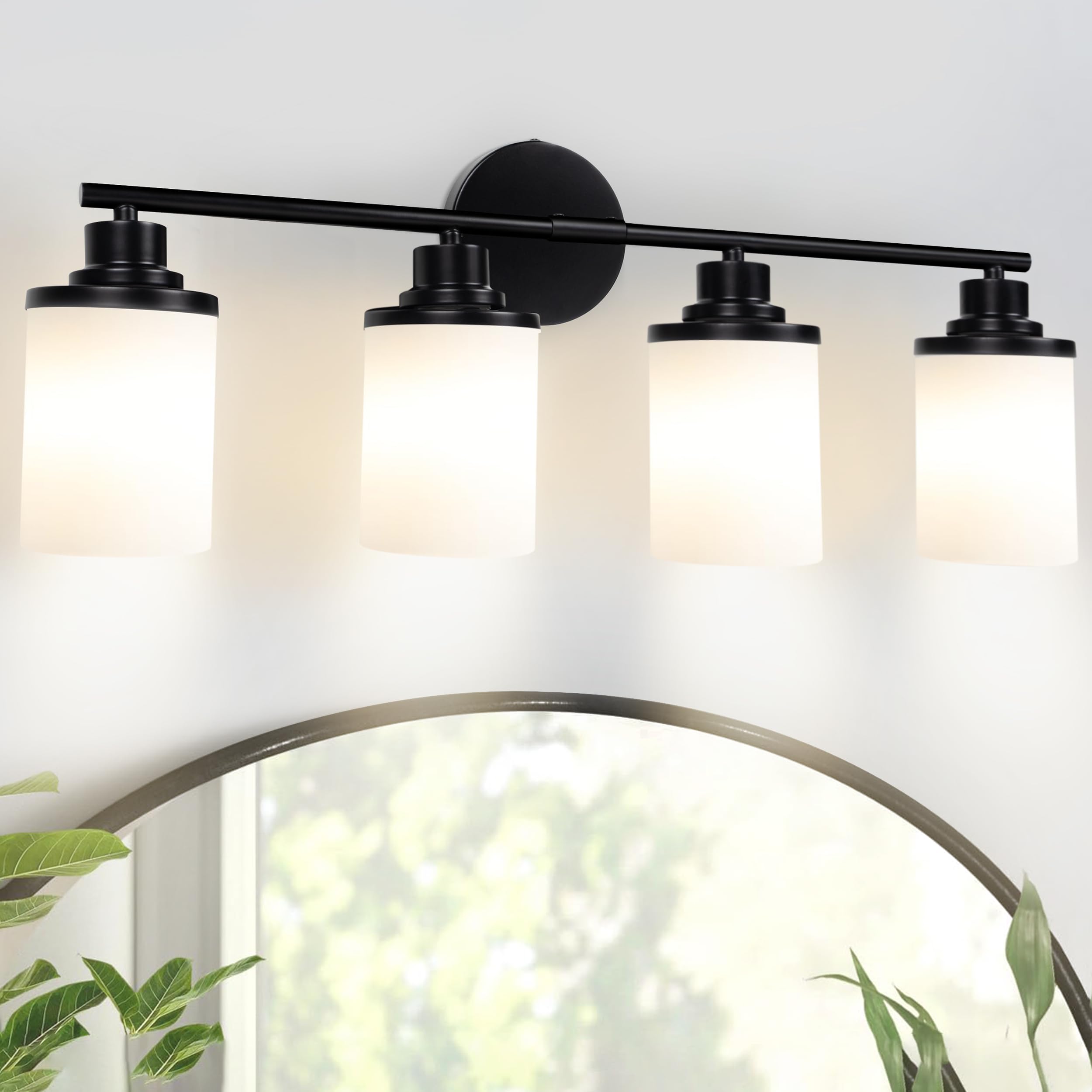 Holim Modern Bathroom Light Fixtures, 4-Light Metal Vanity Lights, Black, Model HM1904