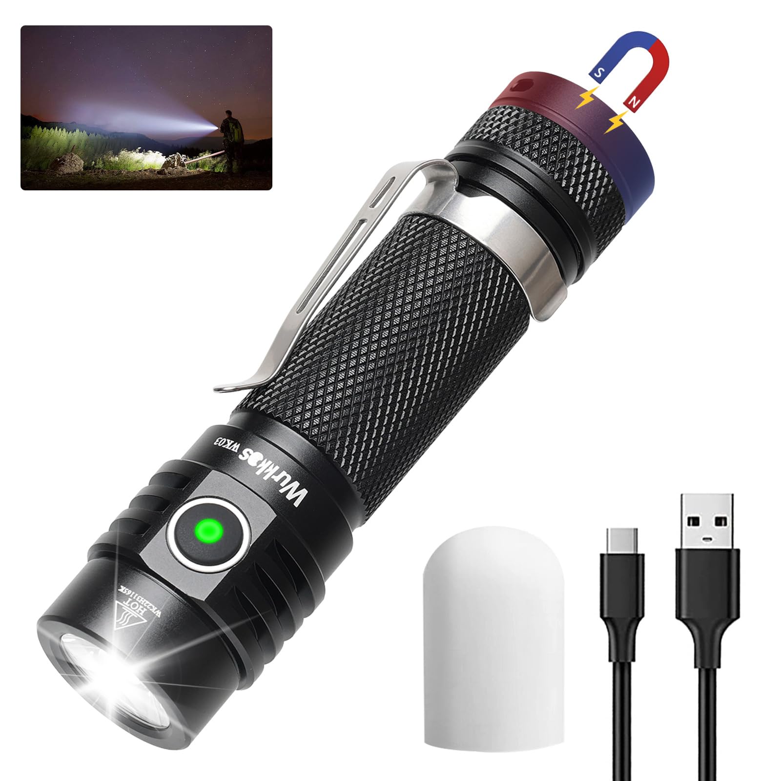 Wurkkos Flashlight WK03-1800 High Lumen Flashlight,SST-40 LED 90CRI 217M 6000K IP68 Waterproof LED Flashlight with Diffuser,EDC 