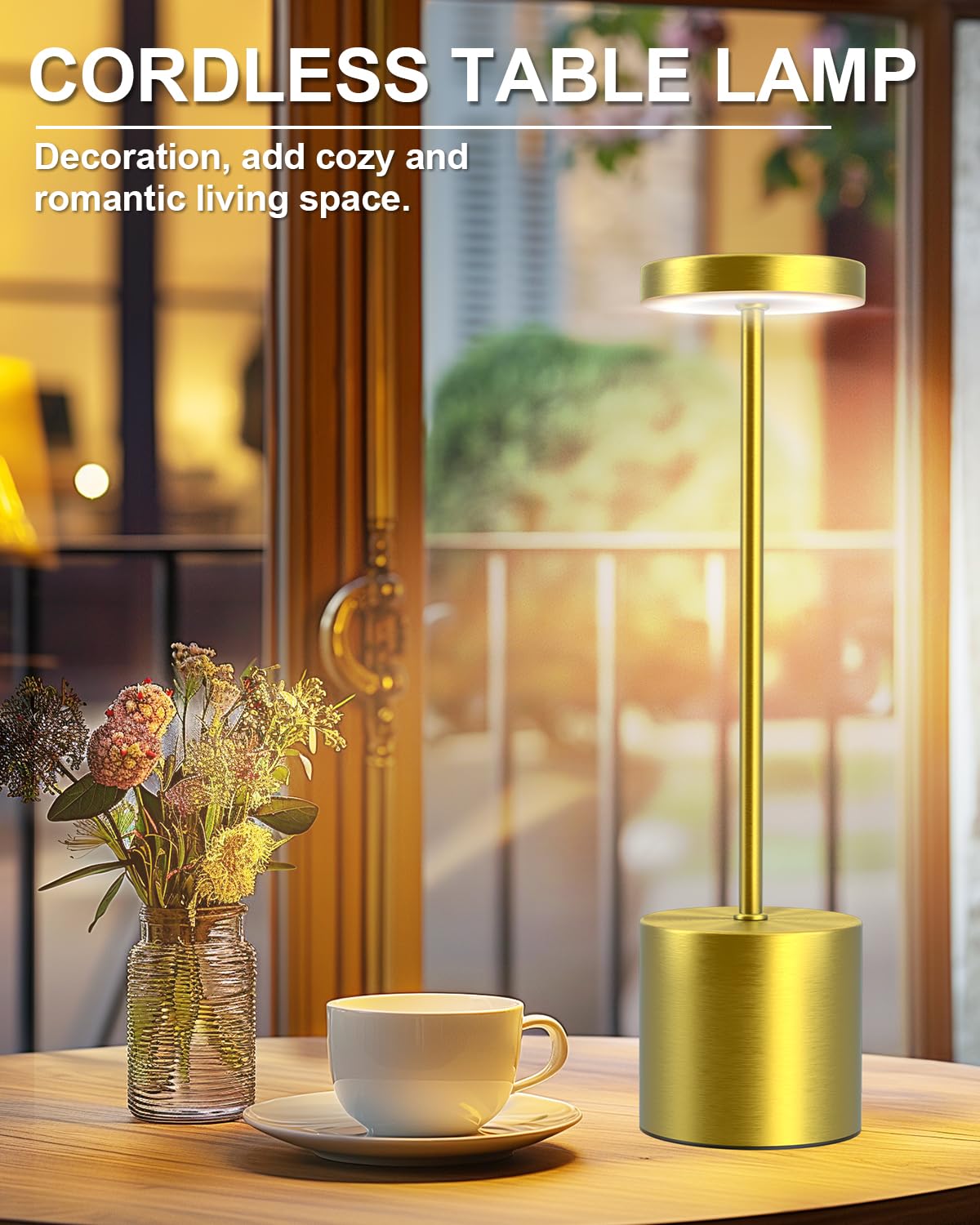 Swinerton Cordless Table Lamps Set of 2 - Rechargeable LED, 5000mAh Battery, Dimmable 3 Color Lighting, Gold