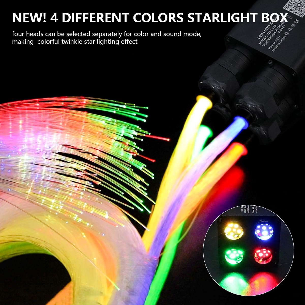 AMKI RGBW Starlight Box Motor for Fiber Optic Ceiling Light Kit, 36W Twinkle, Remote/APP Control, Multicolor, Aluminum