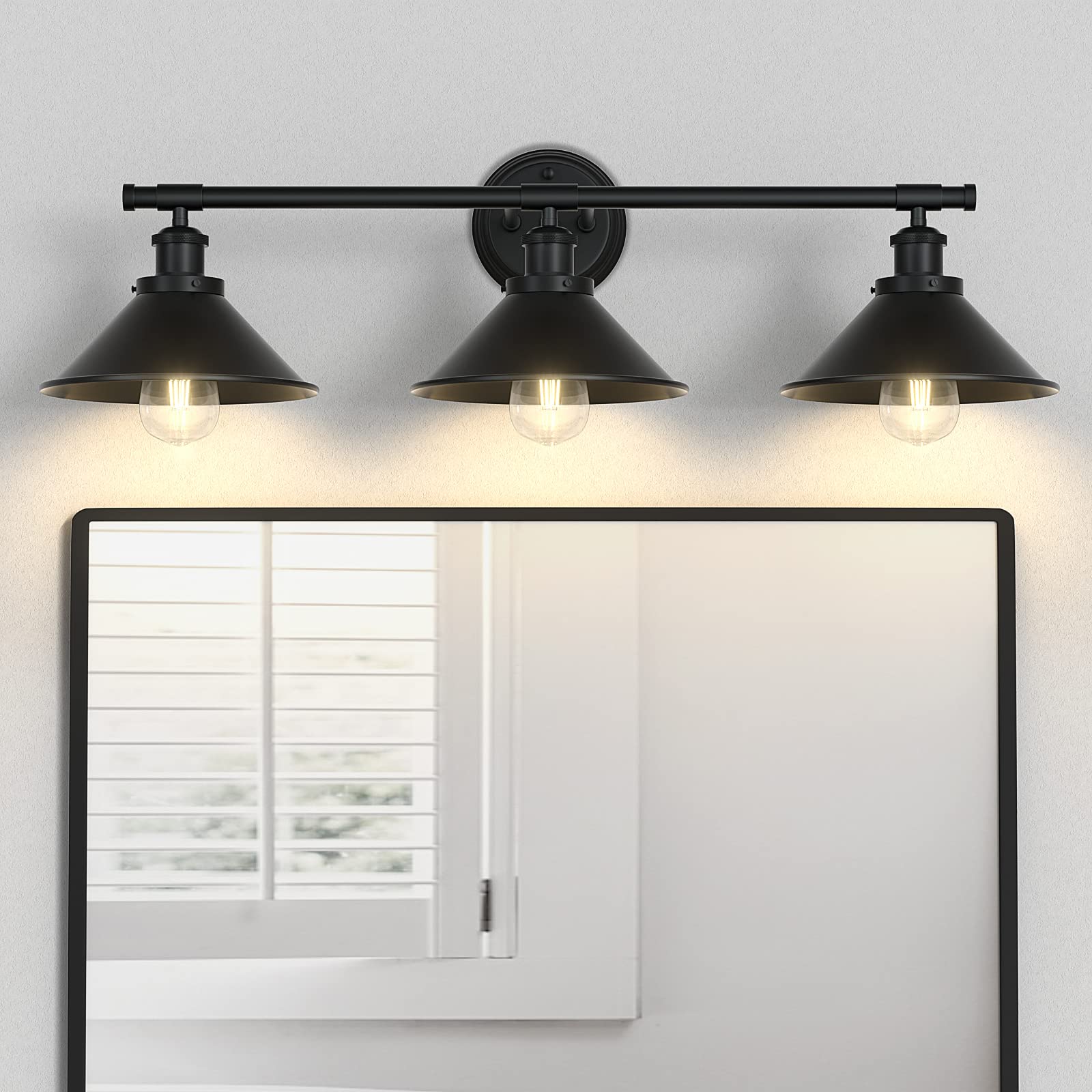 Licperron 3-Light Black Bathroom Vanity Light Fixture, Metal Shade, Wall Mounted Sconce for Bathroom Mirror or Living Room