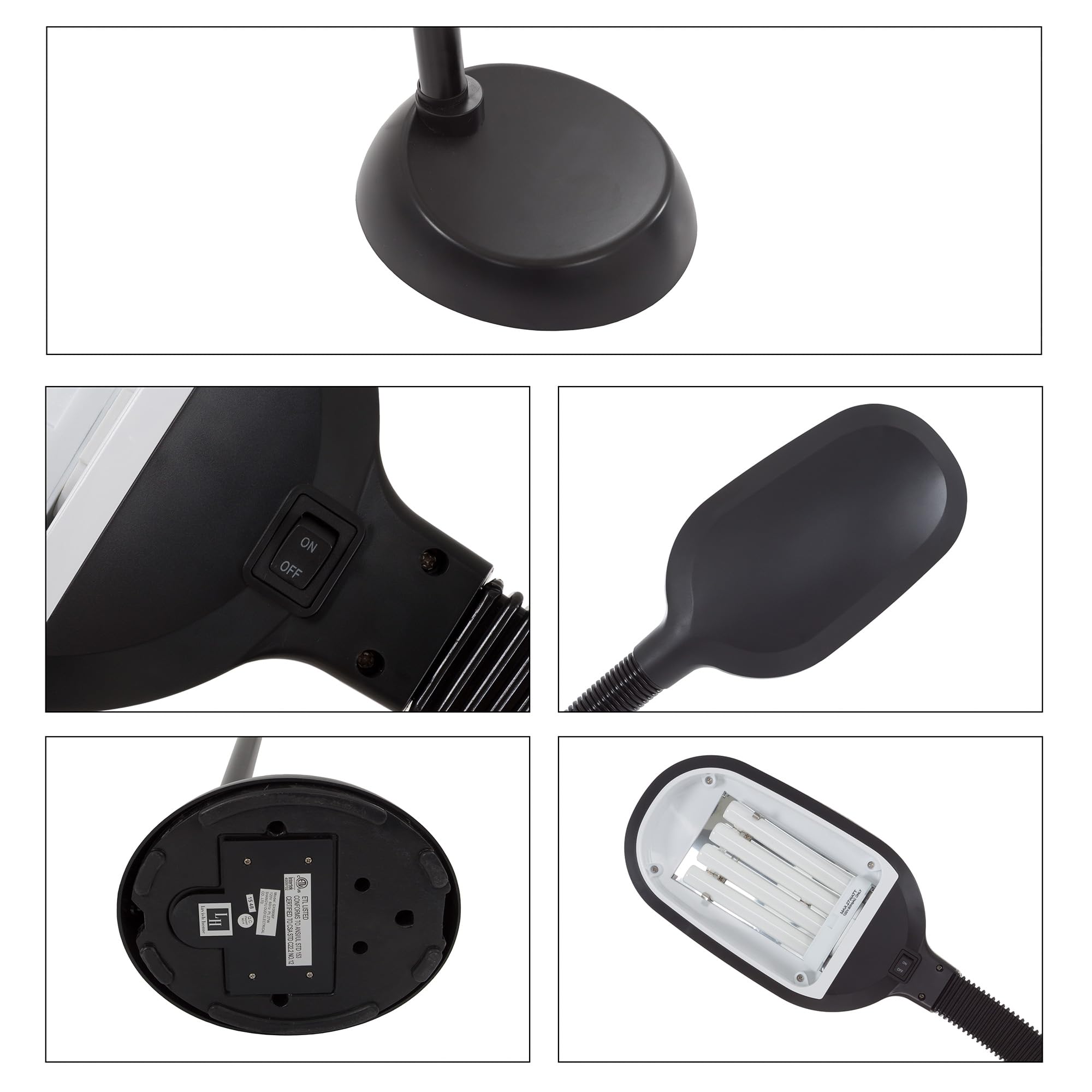 Lavish Home 72-0890 Full Spectrum Natural Sunlight Floor Lamp With Bendable Neck-Reading, Craft, Studying, And Esthetician Light, 62.5&quot;, Black