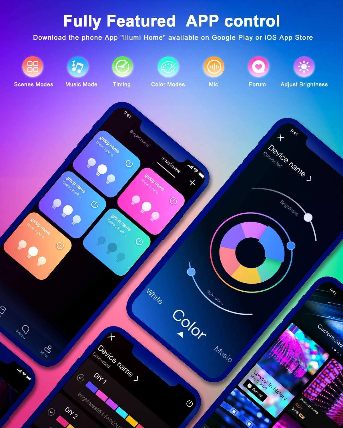 Nexillumi Led Lights For Bedroom 100Ft Music Sync Color Changing Led Strip Lights Smart With Remote And App Control Built-In Mic