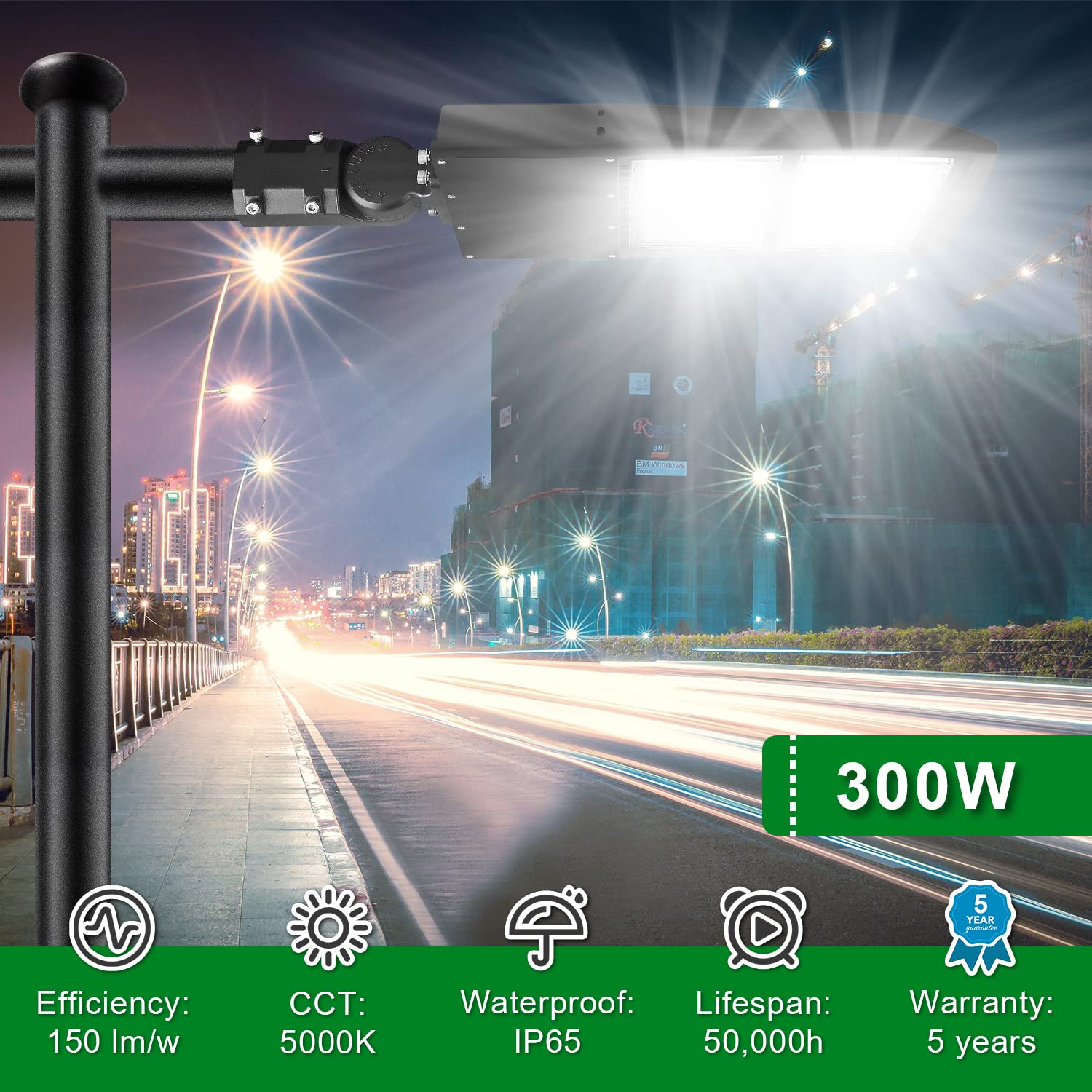 OSTEK 300W LED Shoebox Street Light 42000LM IP65 Commercial Fixture 5000K 100-277V Aluminum Model f6990f2b-ee85