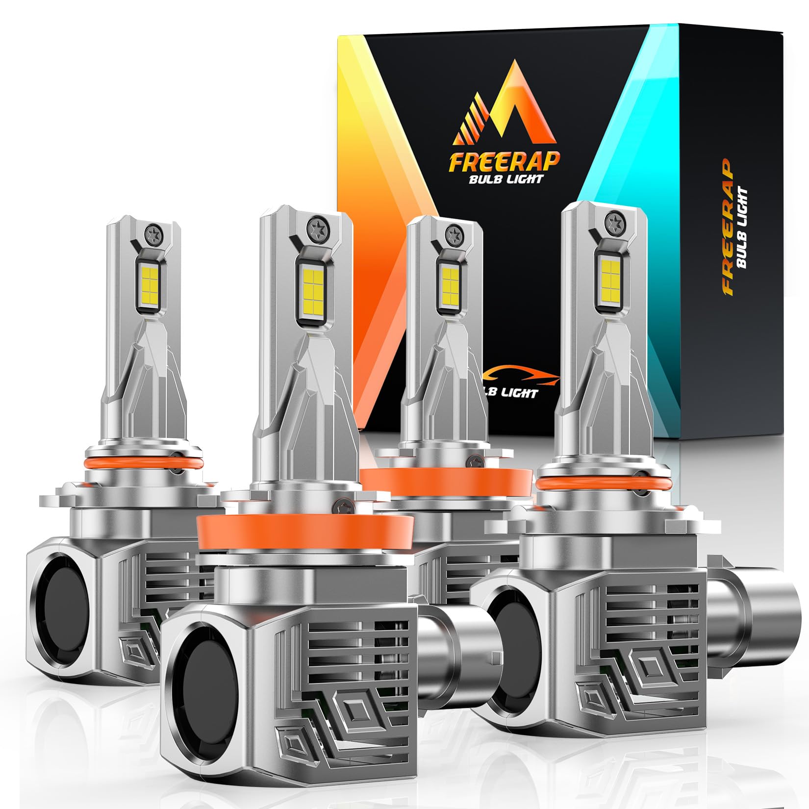 FREERAP 9005 H11 Fog Light Bulb, 64000LM, 6500K White, Plug and Play, Pack of 4