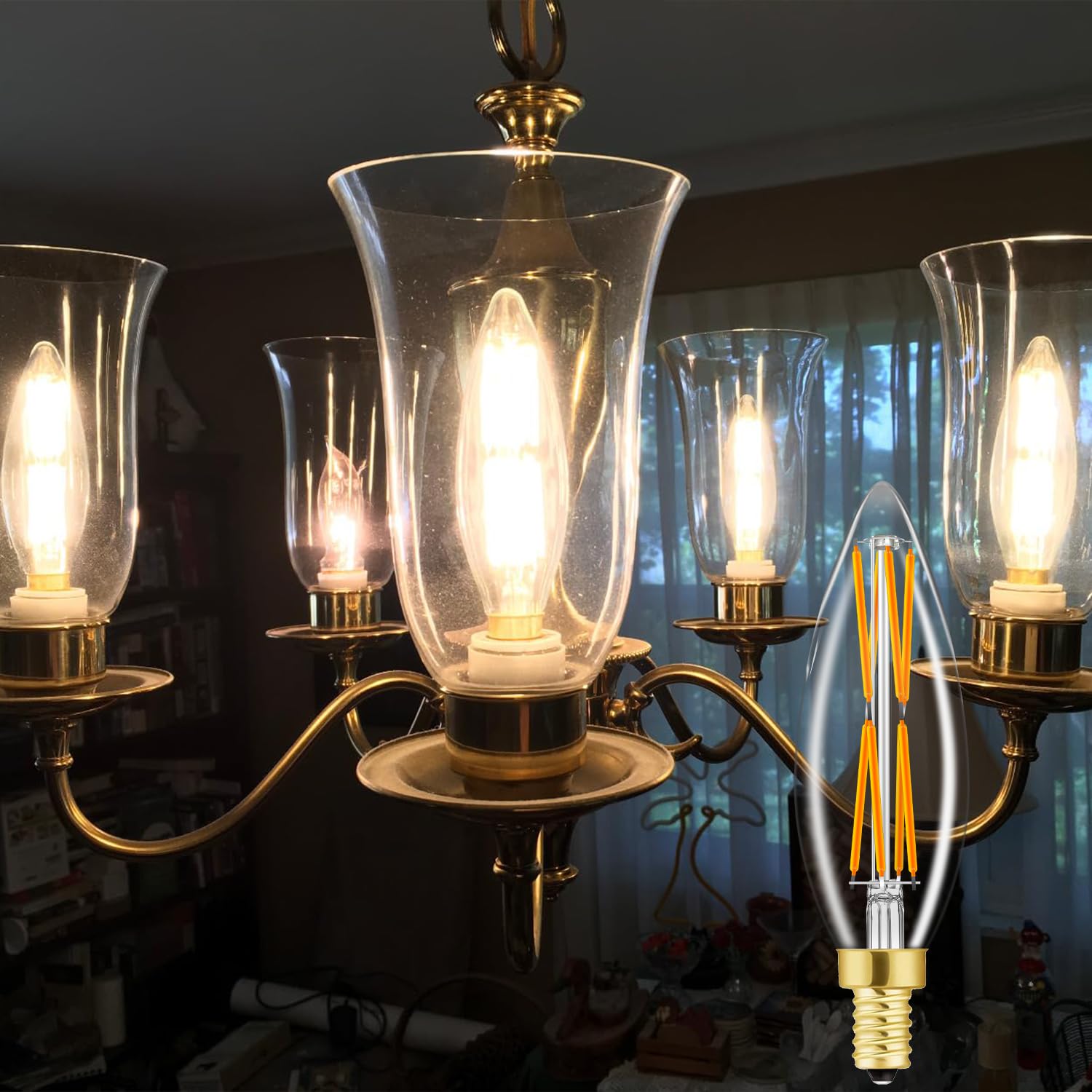 E12 Led Bulb 8W,100 Watt Equivalent, Dimmable Candelabra Led Light Bulbs,Chandelier Light Bulbs 2700K Warm White,850Lm Edison Bu