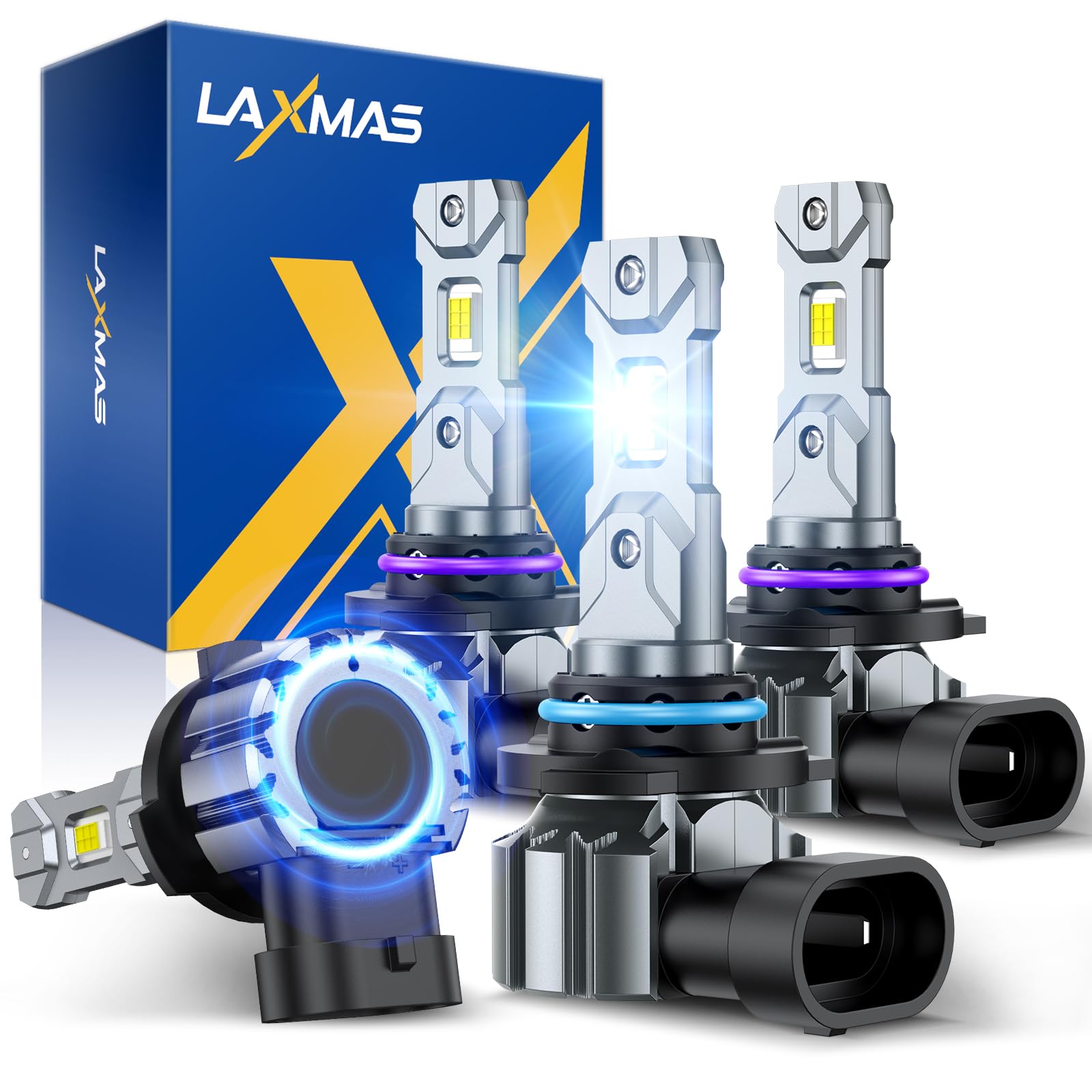 Laxmas HB3 and 9006 Fog Light Bulbs Combo, 56,000LM Bright, 6500K White, Plug and Play, Pack of 4