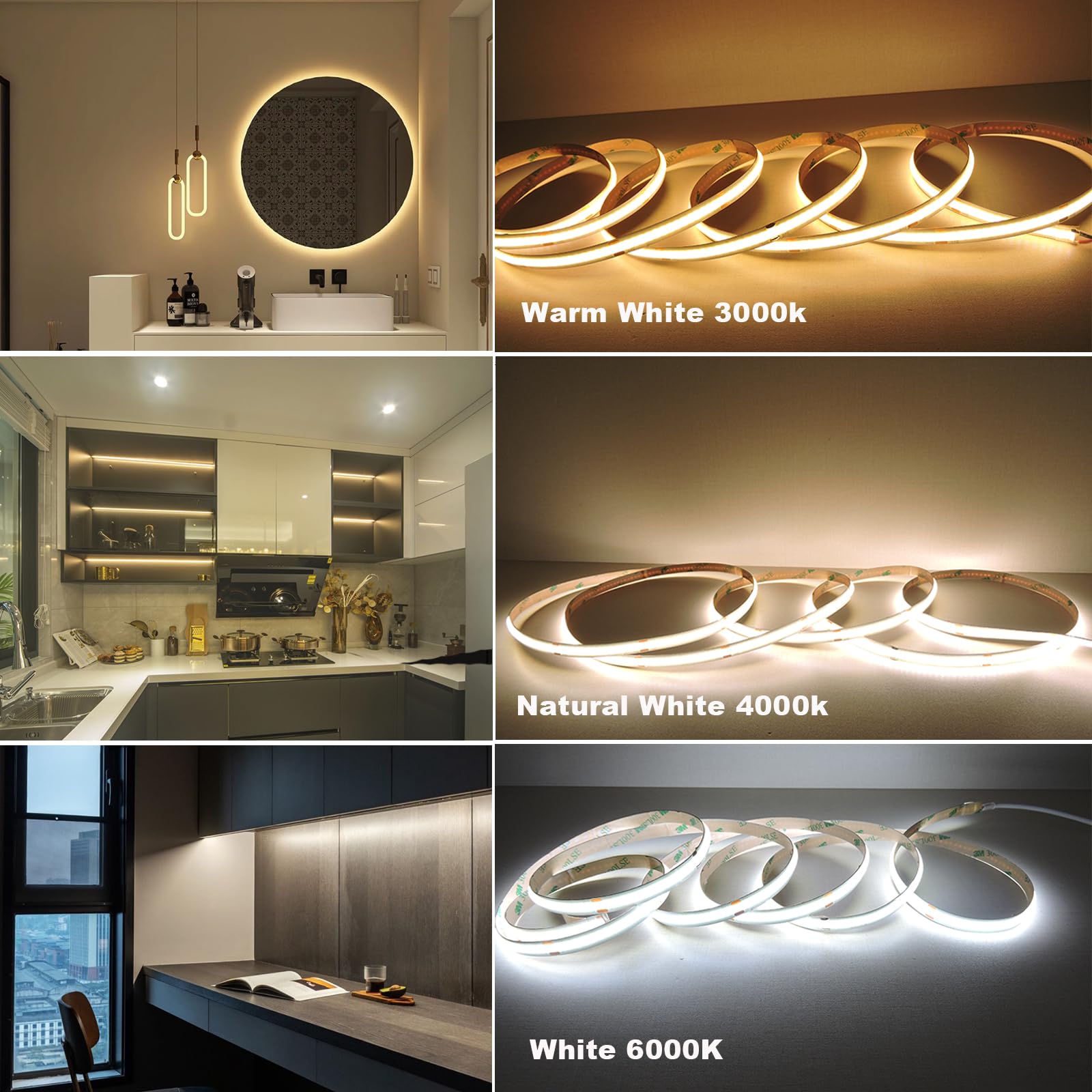 Gxilee Cob Led Strip Lights Natural White 4000K Cri92+, Dc 5V 6 Ft Led Light Strip With Dimmer Switch For Cabinet Home Office Di