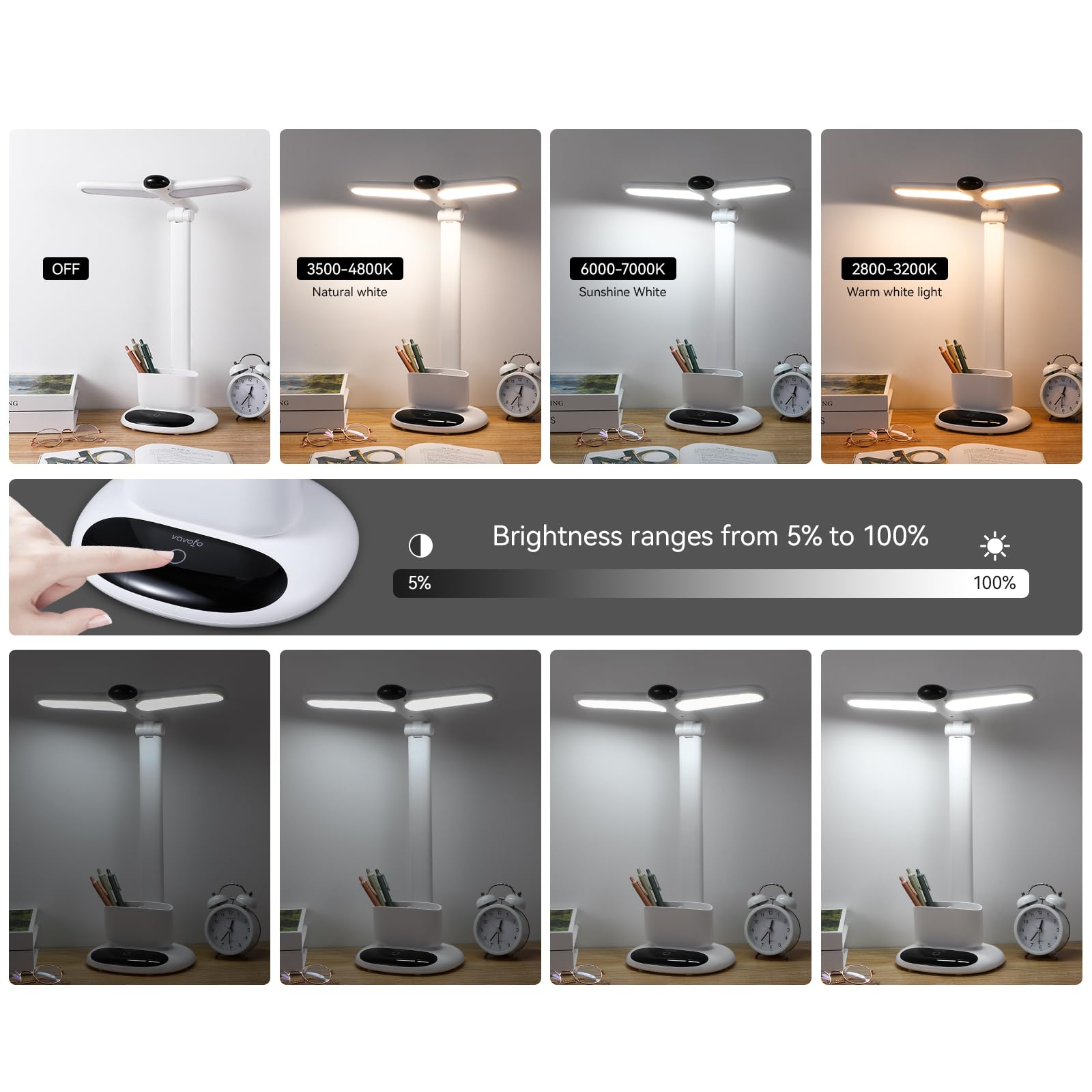 VAVOFO Eye-Caring Wireless Desk Lamp KM-6785 - Touch Control, 700 Lumens, 2700-7000K, USB-C, White