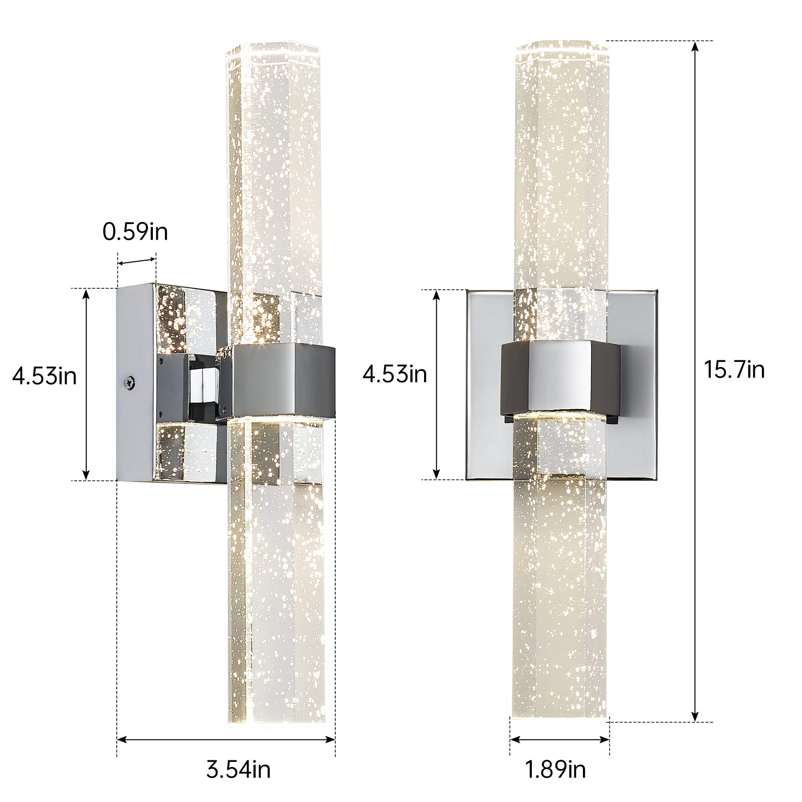 Epinl Wall Sconces Set Of Two - Crystal Sconces Wall Lighting 14W Dimmable Led Bathroom Vanity Light Fixtures Chrome Bubble Wall