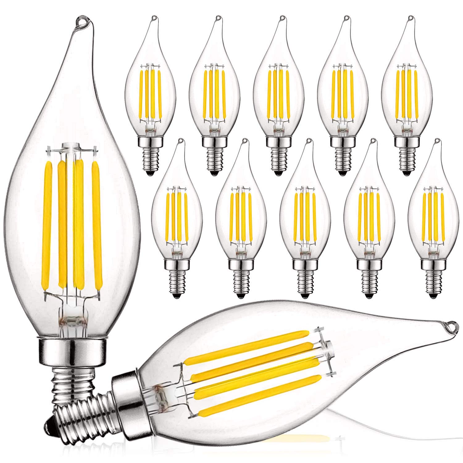 LUXRITE Vintage LED Candelabra Bulbs 5W 60W Equivalent 550 Lumens Dimmable E12 Base 3500K Natural White 12 Pack