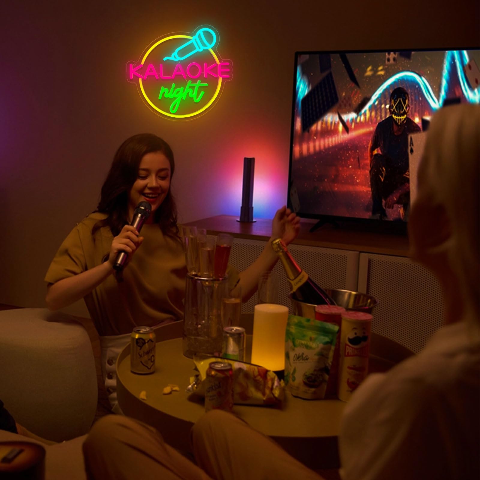 BerniceKelly Karaoke Neon Sign - Dimmable LED Wall Art for Music Room, 14"x1", Silicon & Acrylic, Kalaoke Color