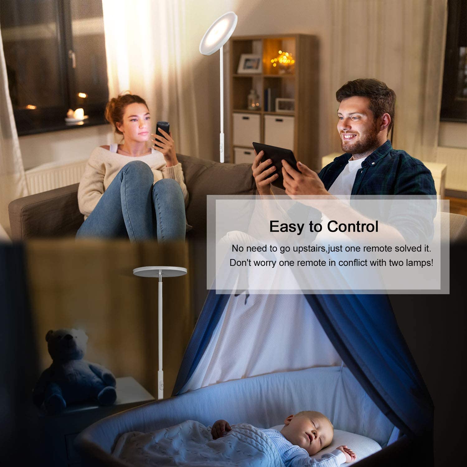 JOOFO Floor Lamp - 30W 2400LM LED Torchiere with Remote & Touch Control, Pearl White