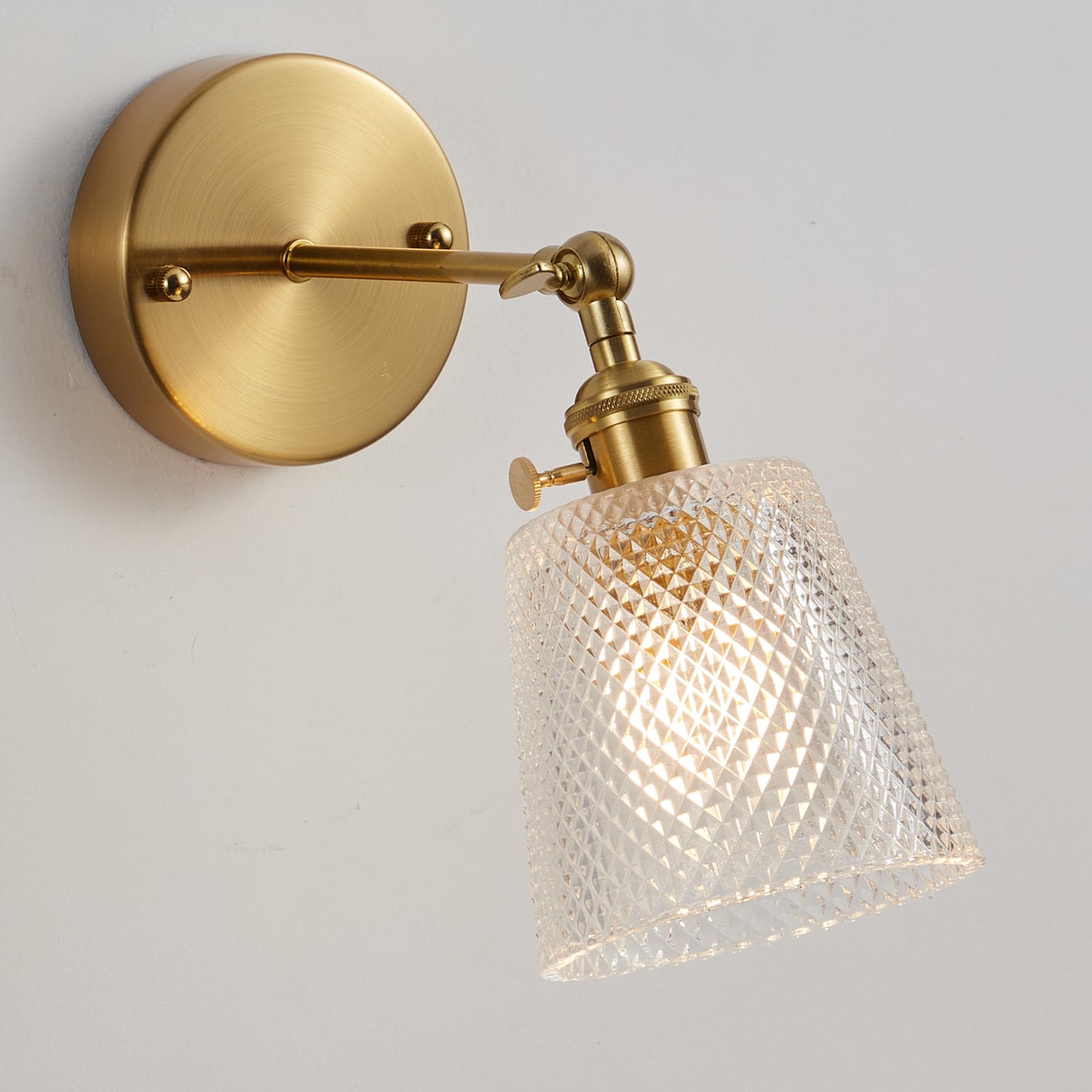 Bcgmyln Vintage Wall Sconces, Gold Sconces Wall Lighting With Glass Shade 180 Degree Adjustable Brass Vanity Light Hardwired Mod