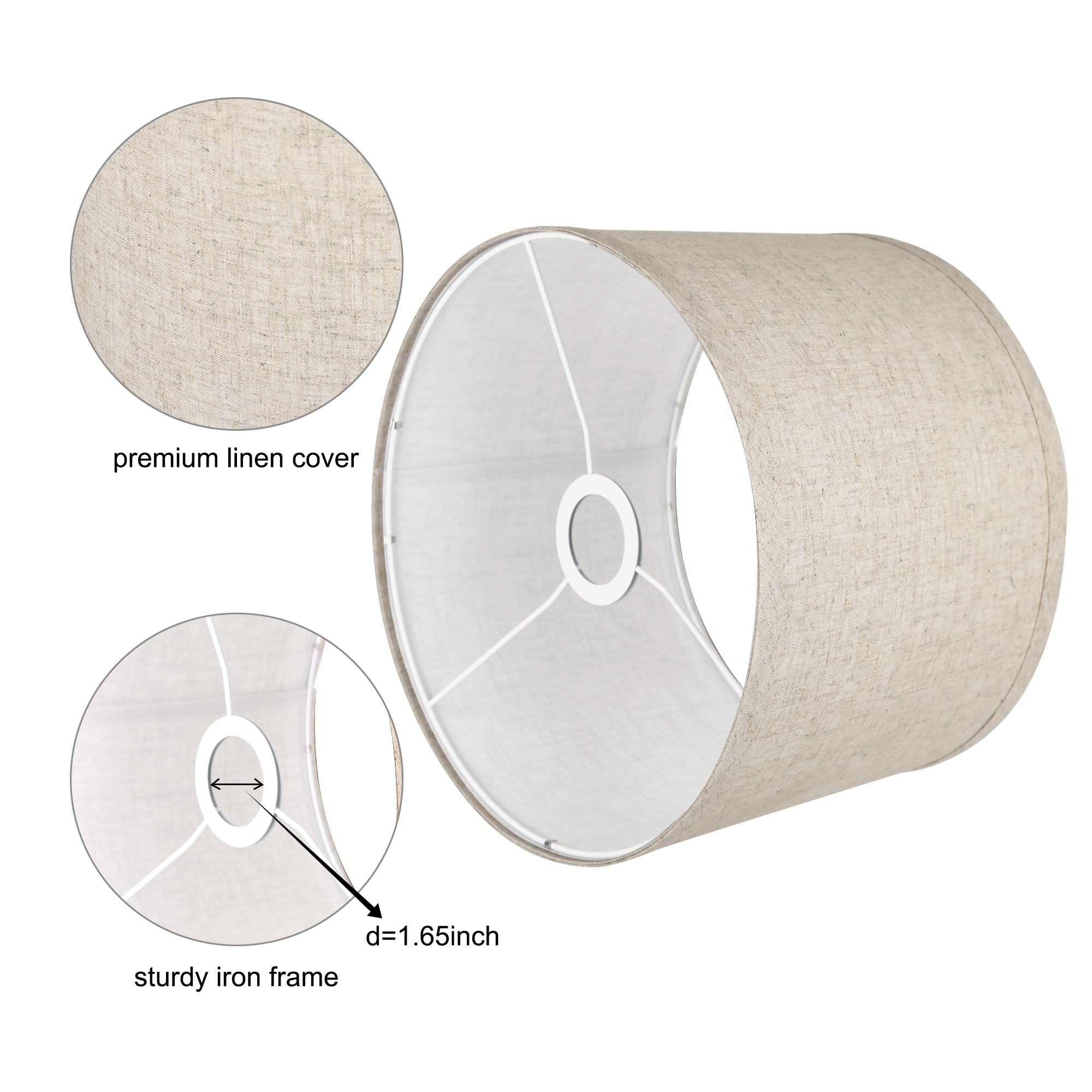 ROTTOGOON Fabric Drum Lampshade, Beige Linen, 11inx11inx8in, Assembly Required, Classic Modern Style, Spider Fitter, Model H-philwin-006