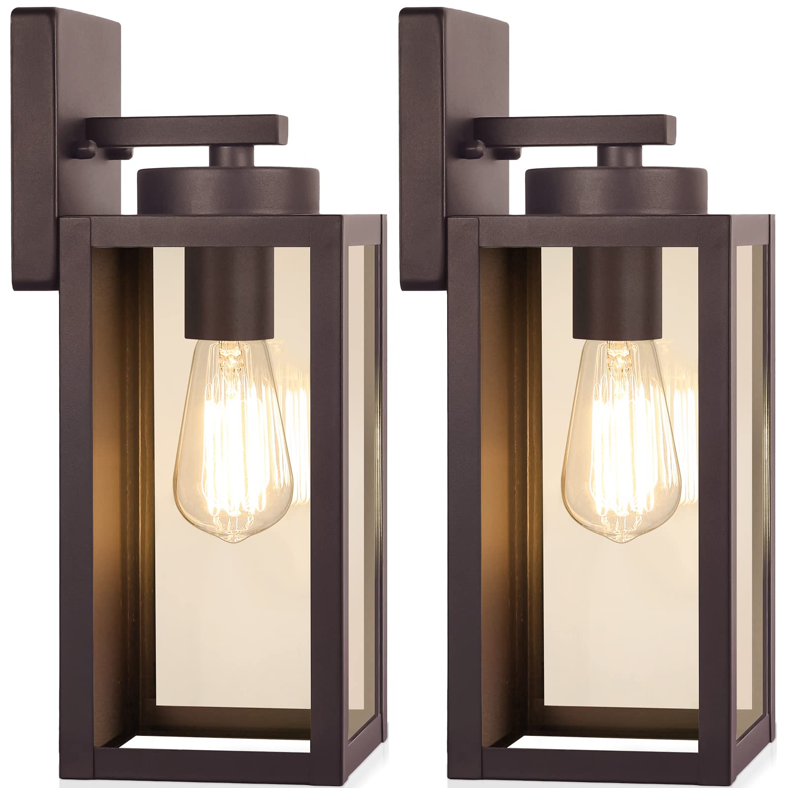 BesLowe Outdoor Wall Light Fixtures, Waterproof Brown Lanterns, E26 Sockets, Glass Shades, 2-Pack, Model B04013P(2PK)-ORB