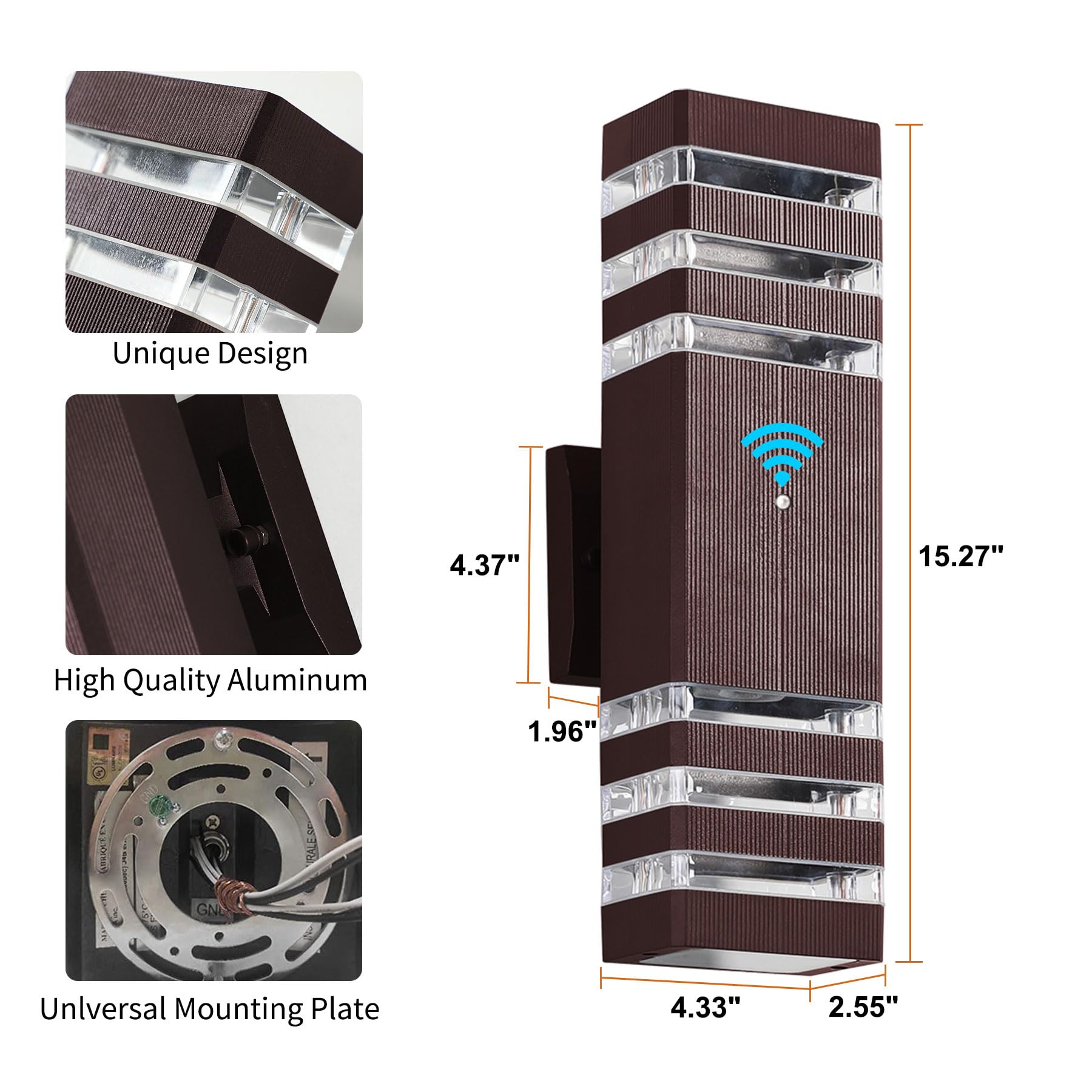 tewei Outdoor Wall Lights, Modern Waterproof Up and Down Fixture, 3 Layer, Brown, 2 Pack, Model Brown-OL3Y2P