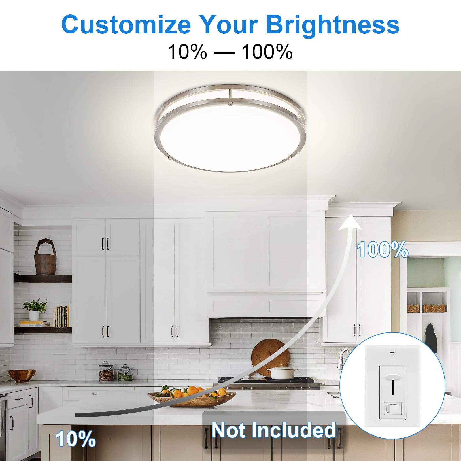 Dllt 2Pack Flush Mount Led Ceiling Light: 16 Inch 5Cct (3000K-6000K) & Dimmable Ceiling Light Fixtures For Bedroom Hallway - 36W Modern Brushed Nickel Super Bright Kitchen Lighting Fixtures Ceiling