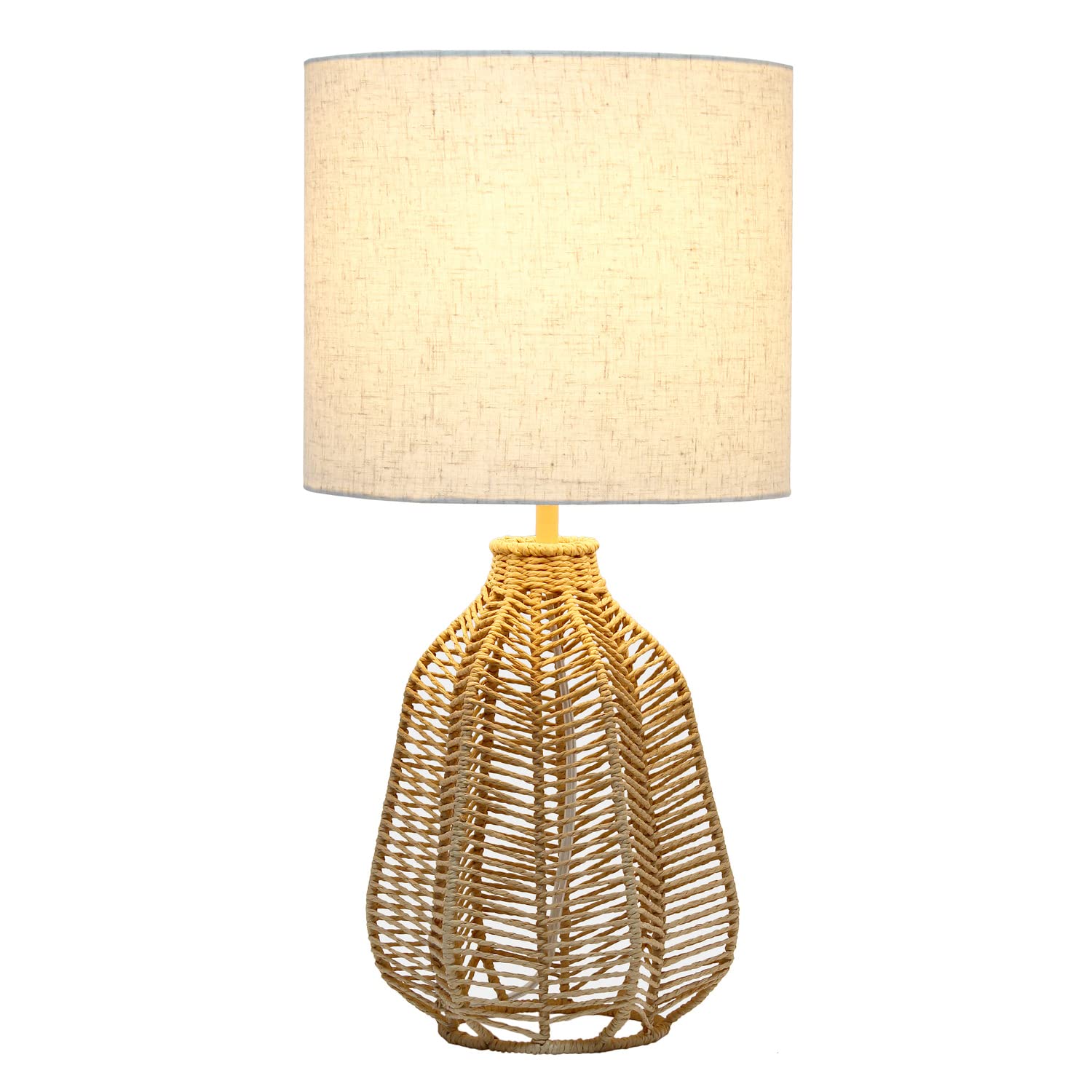 Elegant Designs LT2106-NAT Table Lamp, 21in Tall, Boho Coastal Style, Natural Paper Rope, Light Beige Linen Shade, 10.25x10.25x21
