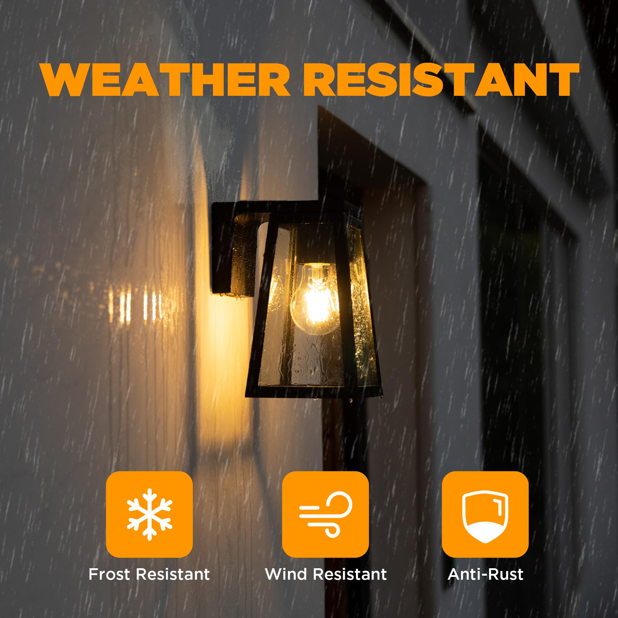 LUTEC Solar Porch Light 2 Pack - Wireless Dusk to Dawn Black Wall Sconce with Adjustable Panel, Waterproof Exterior Lighting