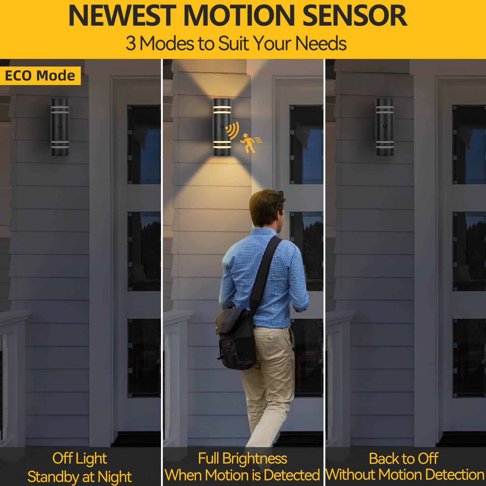 Shlmr Motion Sensor Outdoor Lights 2 Pack  Modern Dusk To Dawn Outdoor Lighting With Bulbs Include  Black Exterior Sconce Up And Down Motion Detector Lights For House Porch Garage  Etl Listed