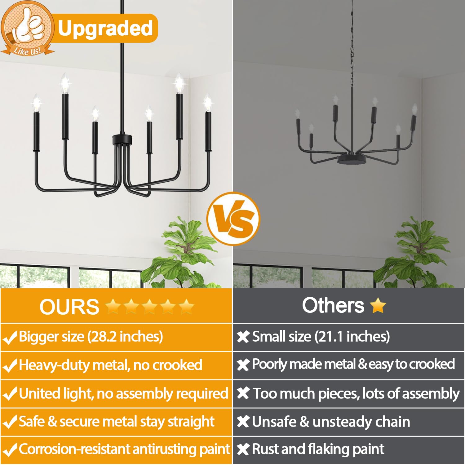 Black Chandelier, 6-Light Farmhouse Chandelier For Dining Room Lighting Fixtures Hanging, Dining Light Fixtures Industrial Moder