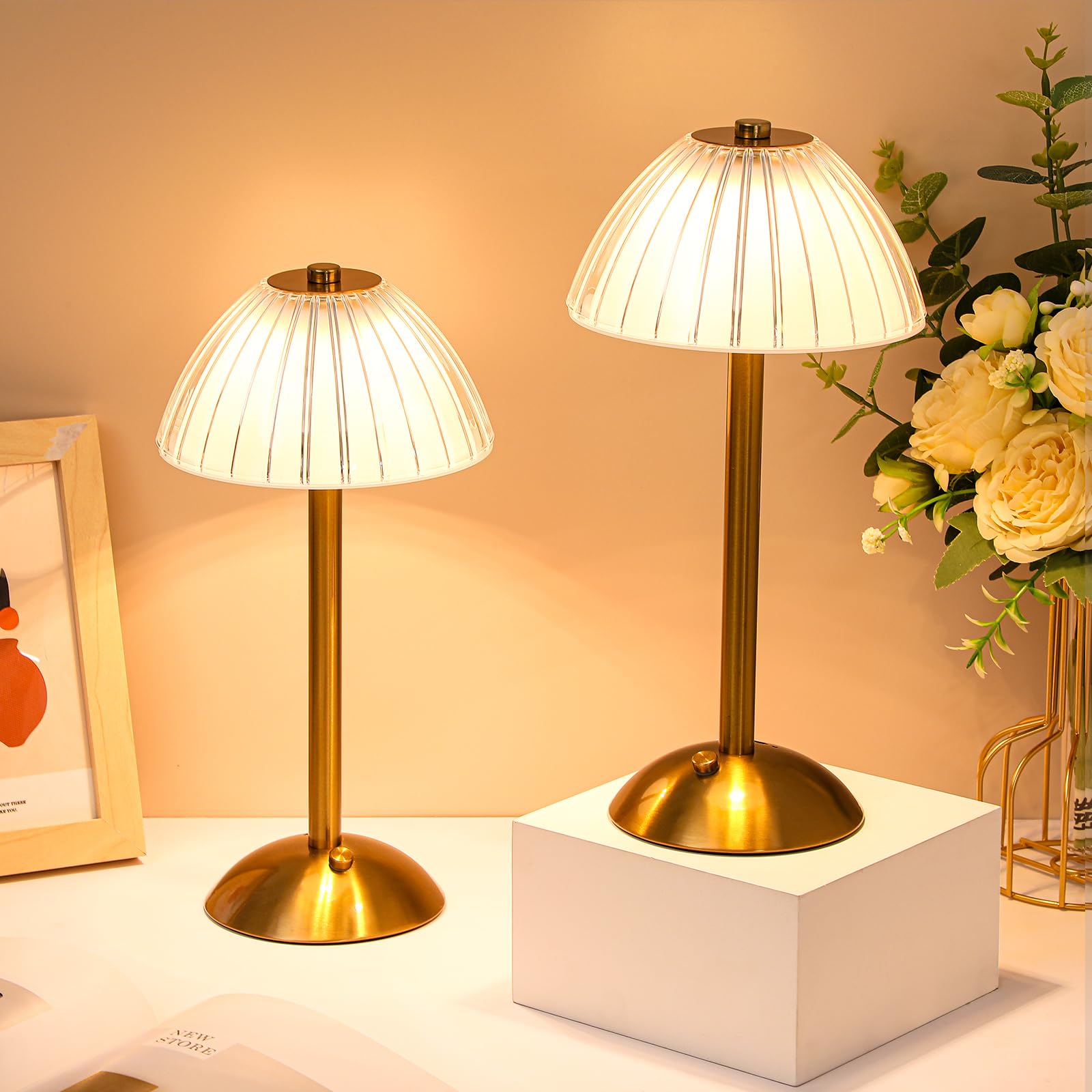 Liliful 4 Pcs Led Portable Cordless Gold Table Lamp Touch Battery Operated Rechargeable Desk Lamp 3 Color Dimmable For Bedroom L