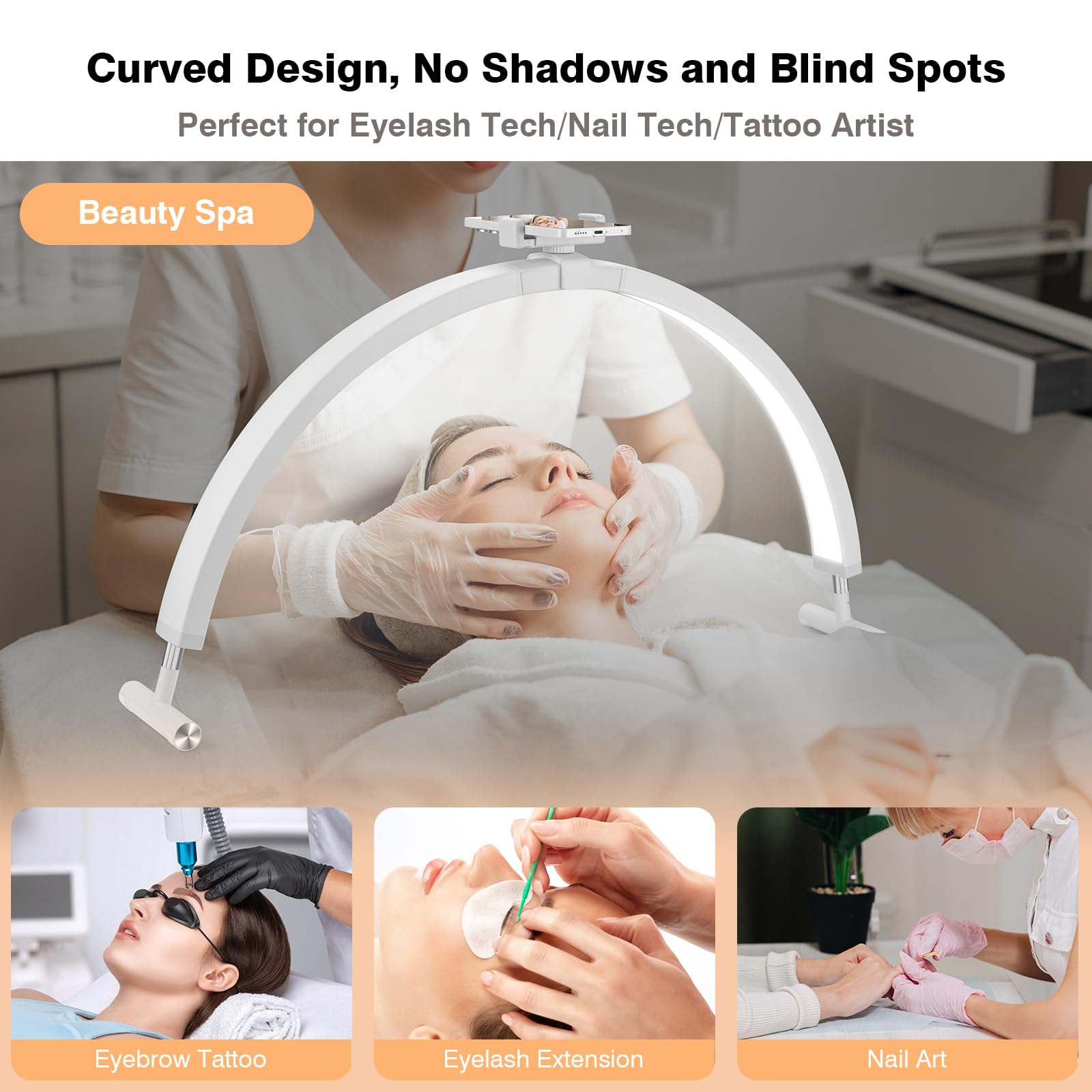 Mznoo Half Moon Light For Nail Desk Wtih Phone Holder, 30In 45W Nail Tech Light, Desk Light For Nails, Lashes, Manicure, 3200K T