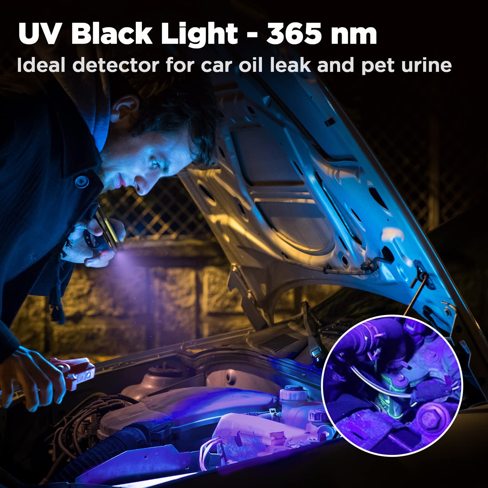 WORKPRO Rechargeable Flashlight Pen Light, 450 Lumen UV Black Light, Aluminum, Model W13900AE, Black