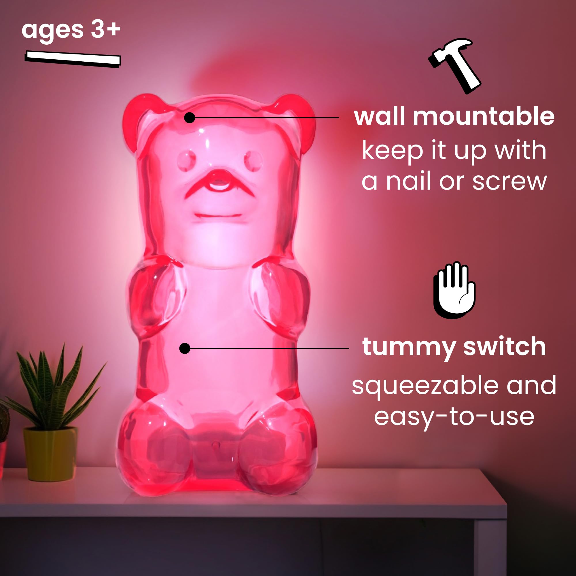 Gummygoods Squeezable Gummy Bear Night Light - Rechargeable, Portable, Squishy Lamp, 60-Min Sleep Timer - Christmas Gift for Kid