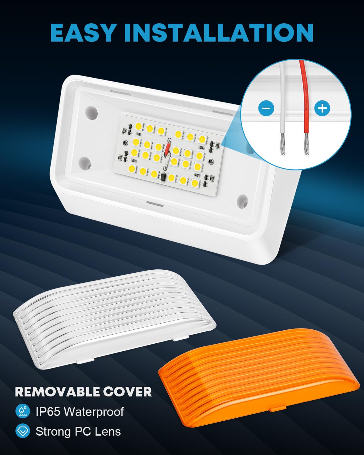 Kohree LED RV Porch Light 320 Lumen 12V Utility Fixture 2 Pack White Base Clear & Amber Lenses Model HP423