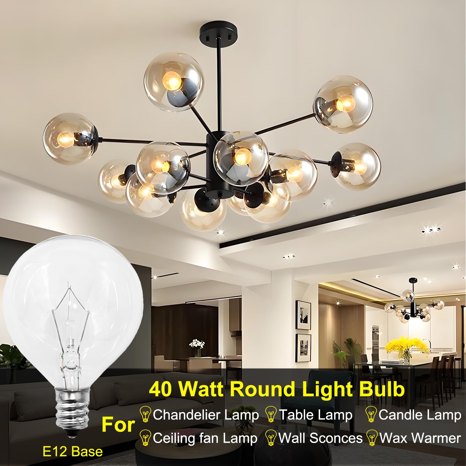 40 Watt E12 Candelabra Base Round Bulbs,G50 Light Bulbs For Full Size Scentsy Warmer,Ceiling Fans With Lights,Chandelier,Decorat