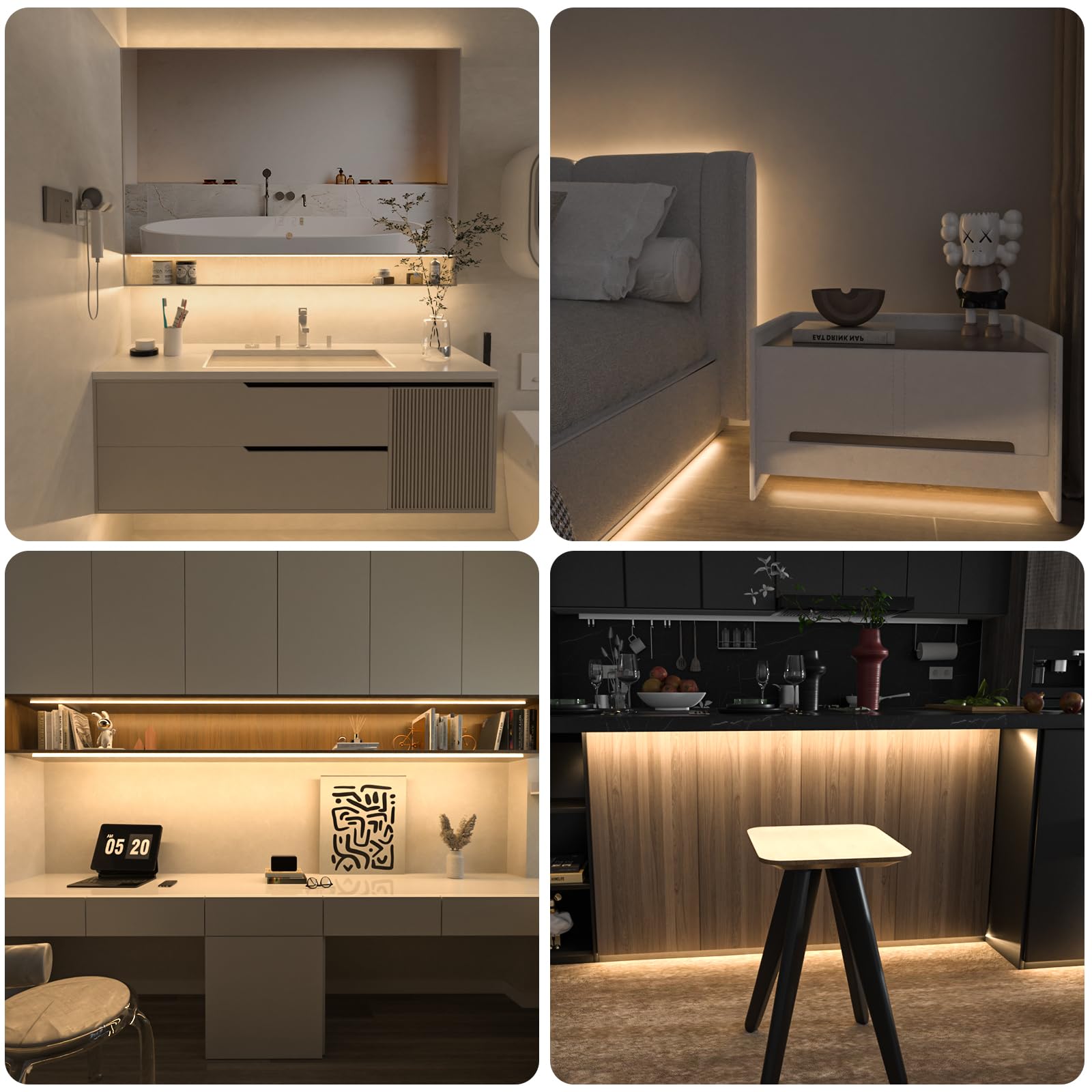 Wobane Under Cabinet Lighting Kit, 9.8Ft Cob Light Strip With 24W Adapter,Rf Remote,Super Bright Daylight For Kitchen Cabinet,Under Desk,Counter Lighting,4000K Natural White,1500 Lumen,Dimmable