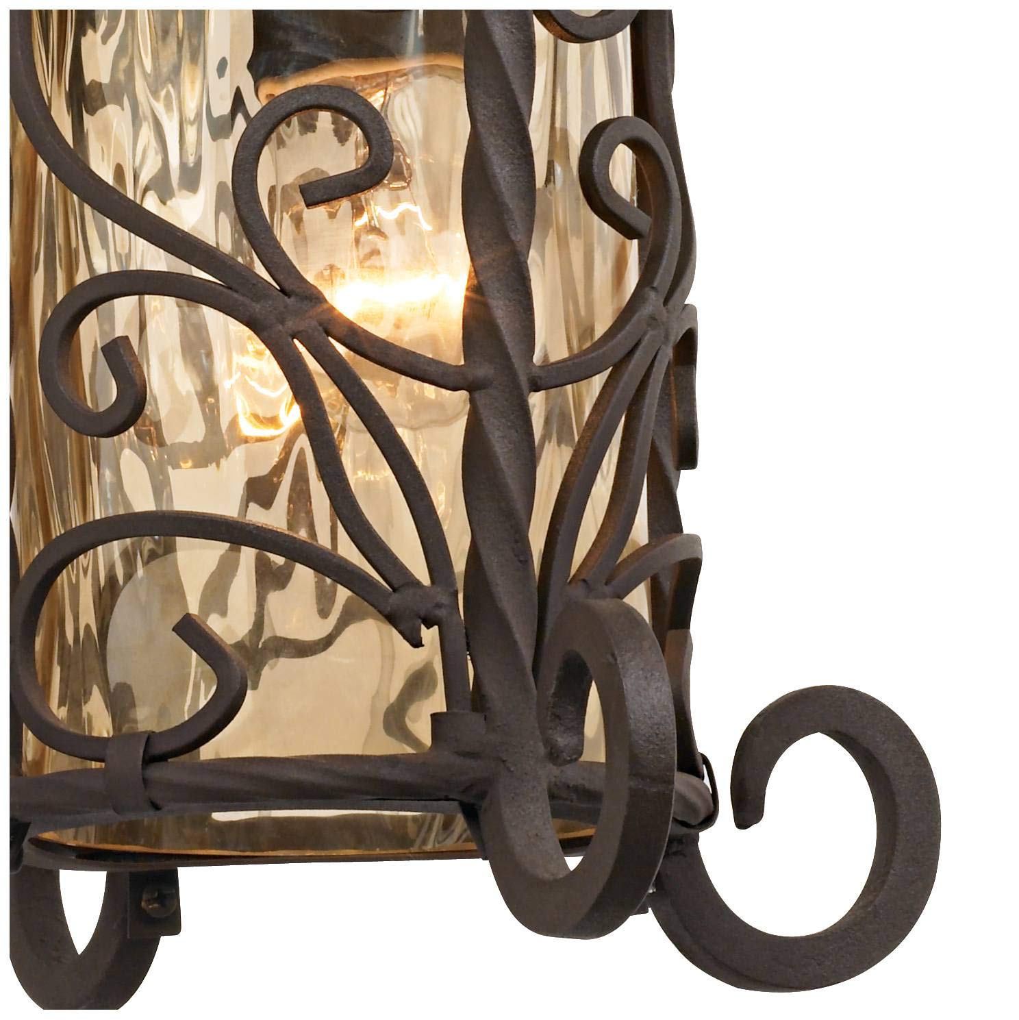 John Timberland Casa Seville Rustic Outdoor Wall Light Fixture Dark Walnut Scroll 13 1/4&quot; Champagne Hammered Glass For Exterior House Porch Patio Outside Deck Garage Yard Front Door Garden Home