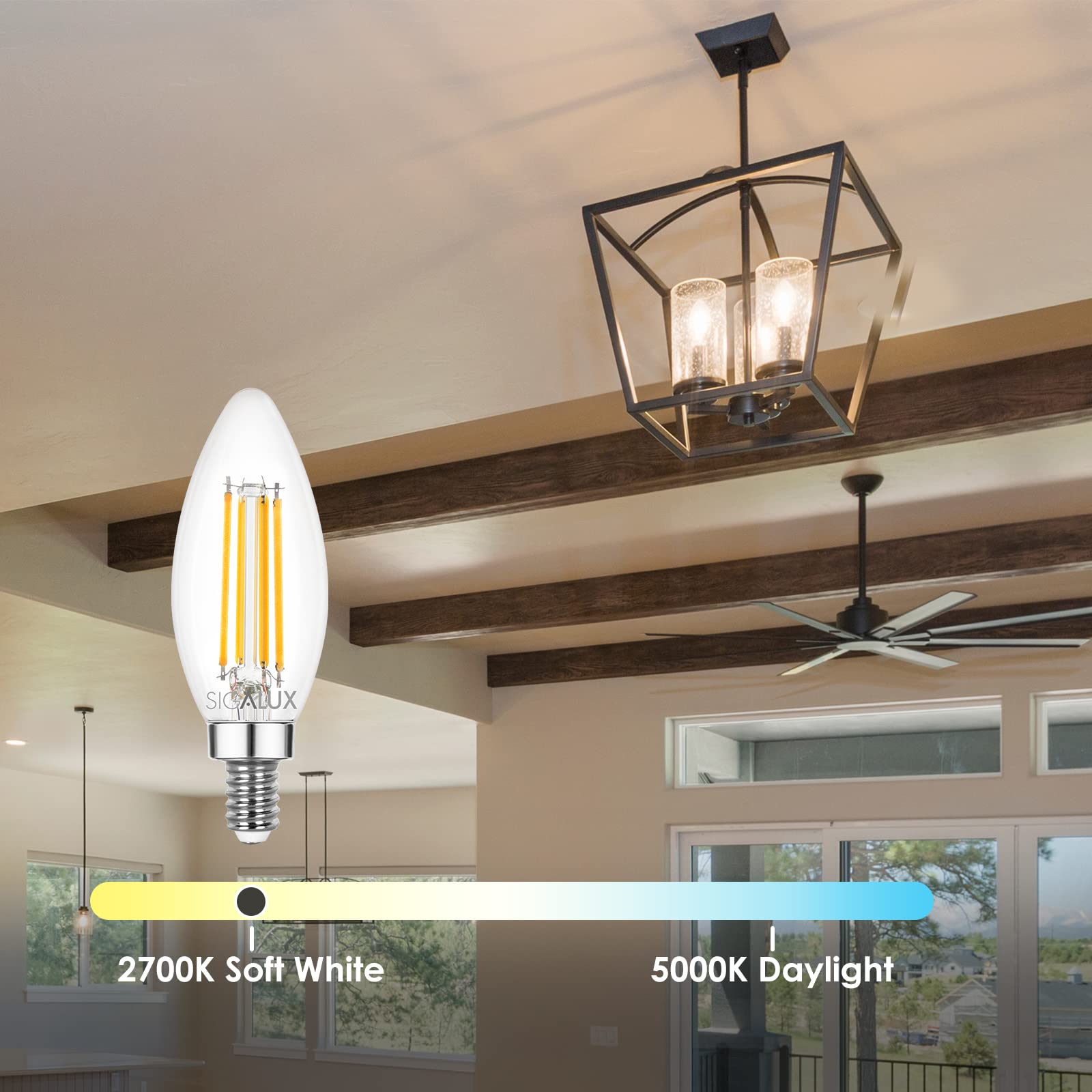 Sigalux Dimmable Led Chandelier Light Bulbs,E12 Base,60W Equivalent,2700K Soft White, B10 Candelabra Light Bulb,Type B Filament