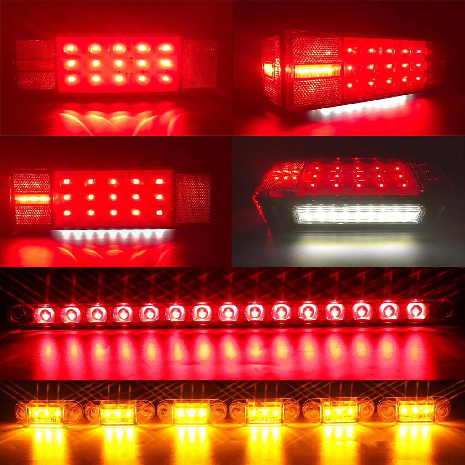 LIMICAR LED Boat Trailer Lights Kit with Amber Marker Lights, 25FT Wiring, Model 200715, Red & Amber, Submersible for RV Truck