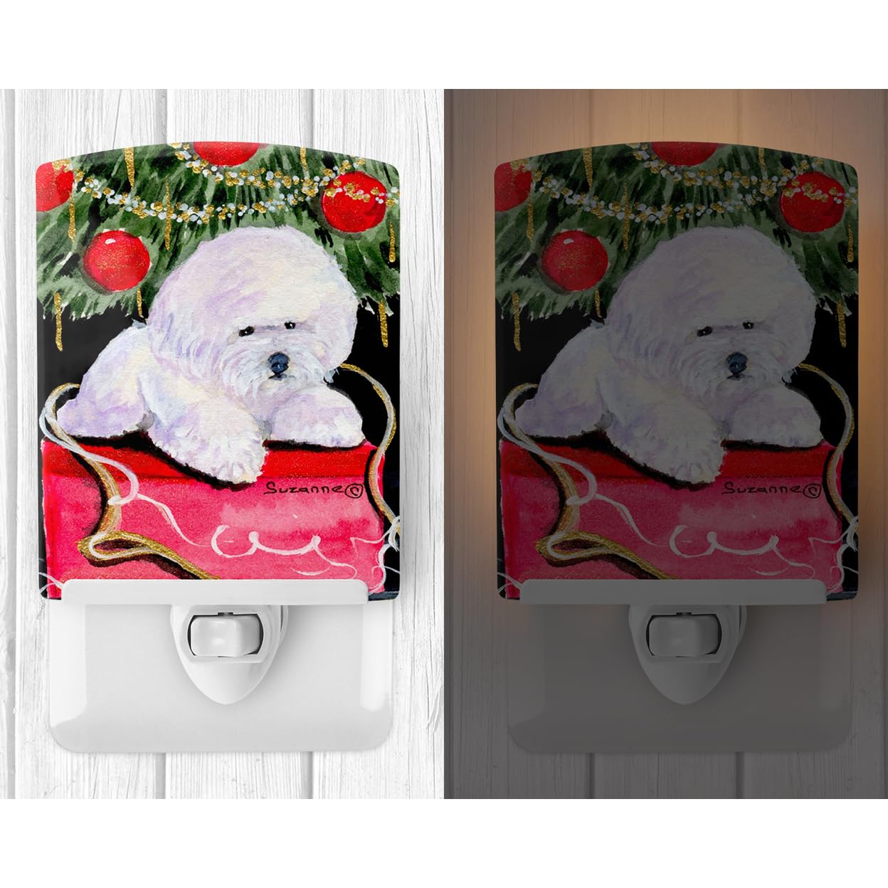 Carolines Treasures Ceramic Night Light, Christmas Tree with Bichon Frise, 6x4x3in, Multicolor, Model SS8957CNL