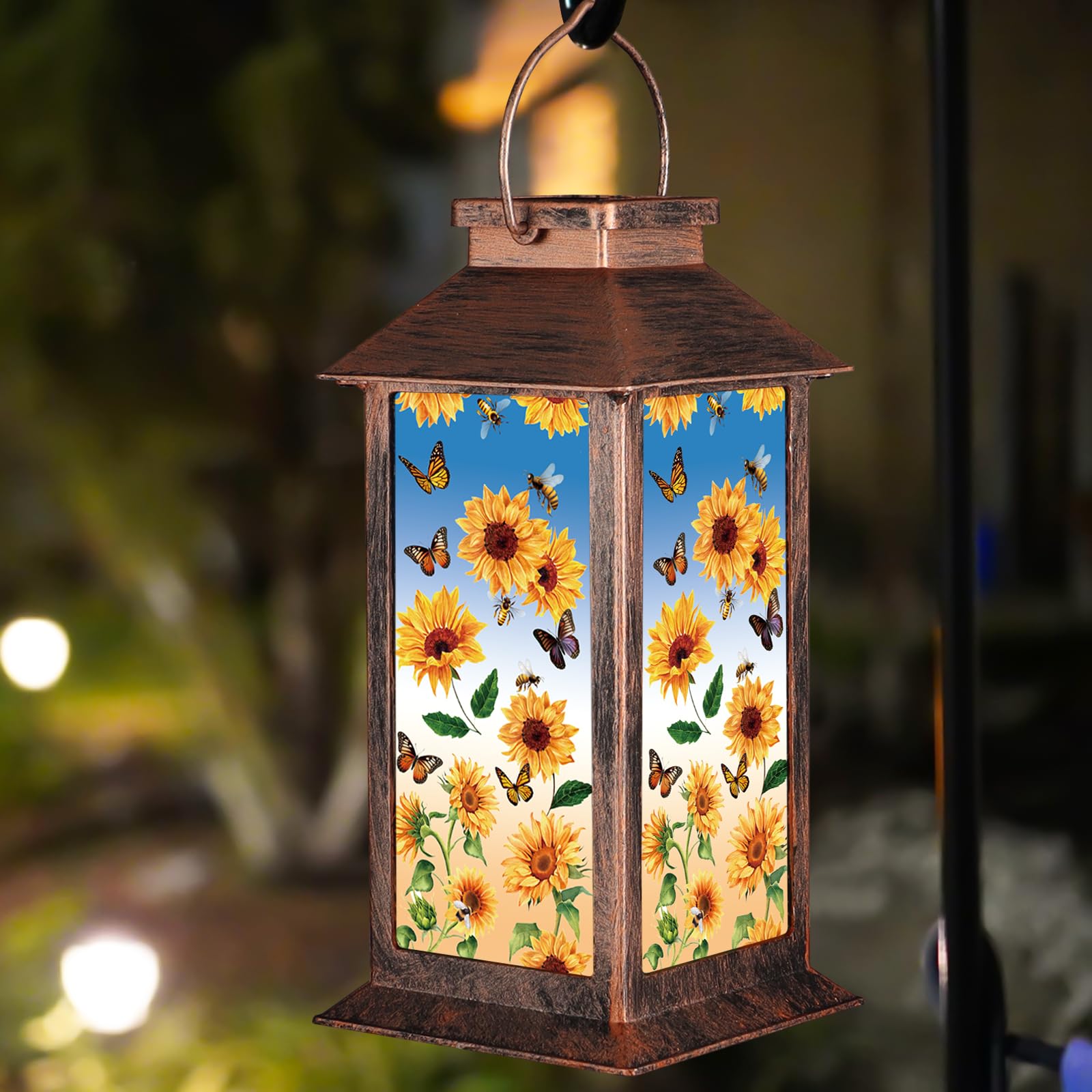 Solar Lantern Outdoor Waterproof Sunflower Butterfly Garden Decor Birthday Gifts for Women Mom and Grandma Solar LED Plastic Dec