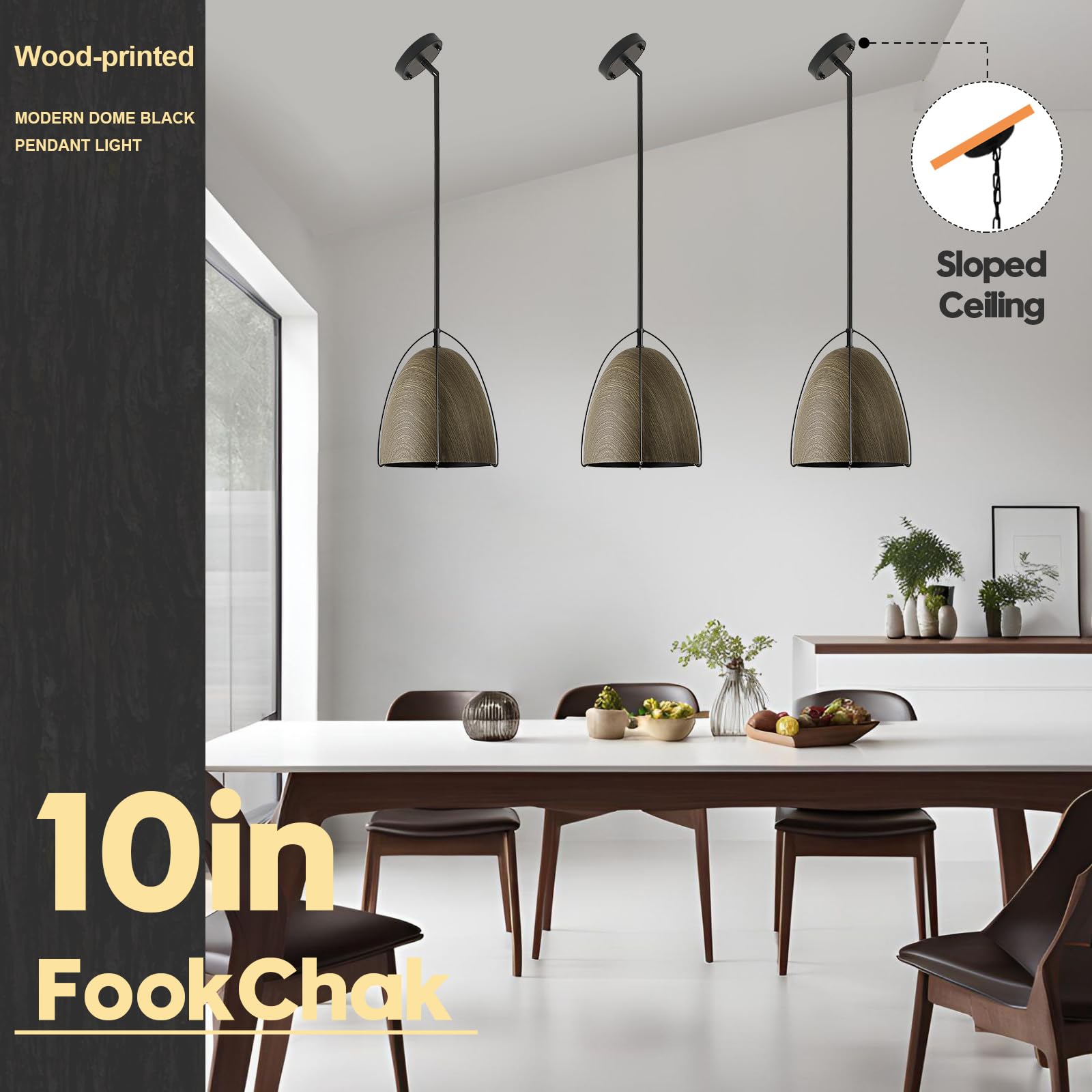 Fookchak Dome Pendant Light Black Kitchen Pendant Light Fixture 10In Wood Printed Black Pendant Lighting For Kitchen Island Dini