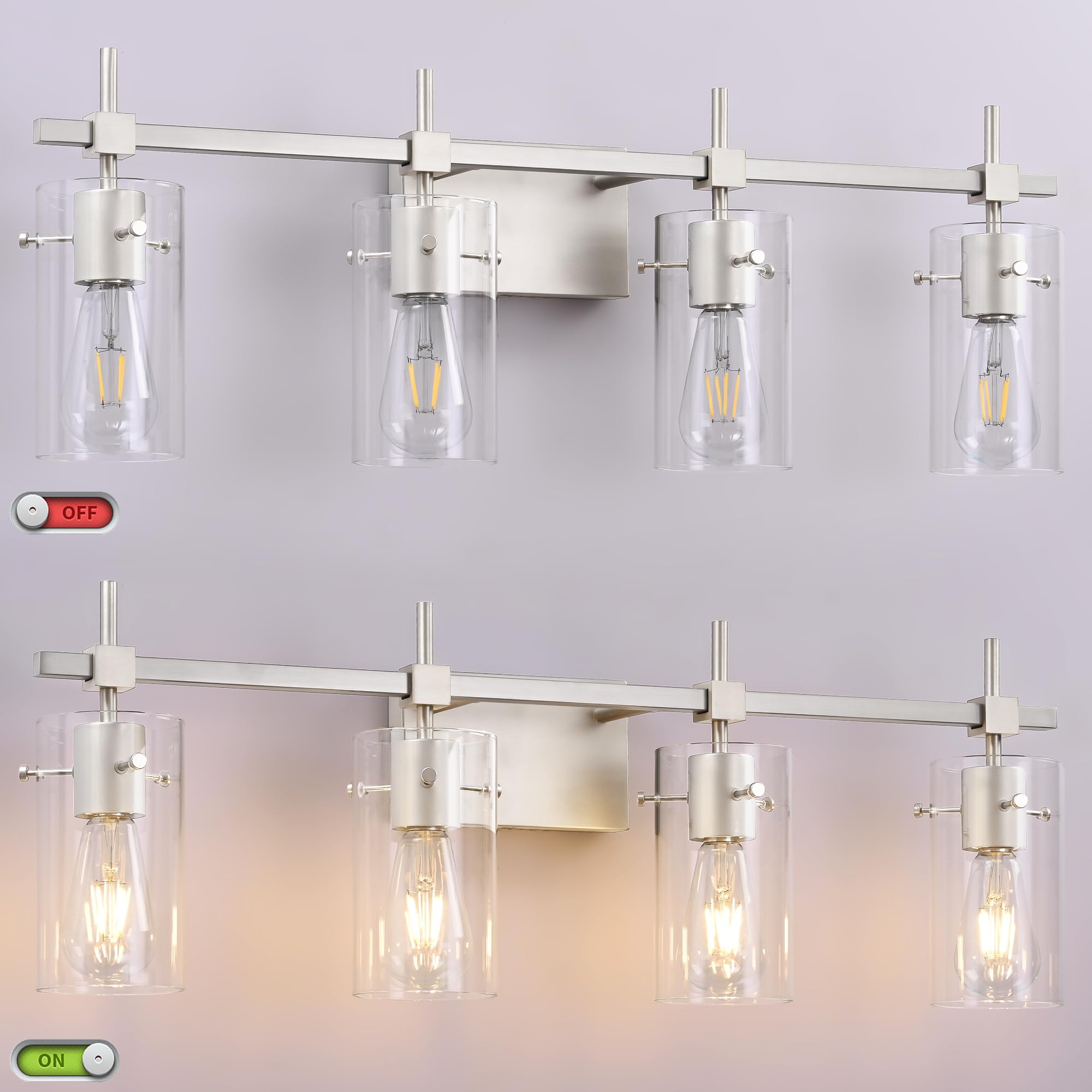 Solfart 4 Light Bathroom Vanity Lights Bathroom Lights Over Mirror Vintage Bath Lighting Brushed Nickel Wall Sconce With Glass S