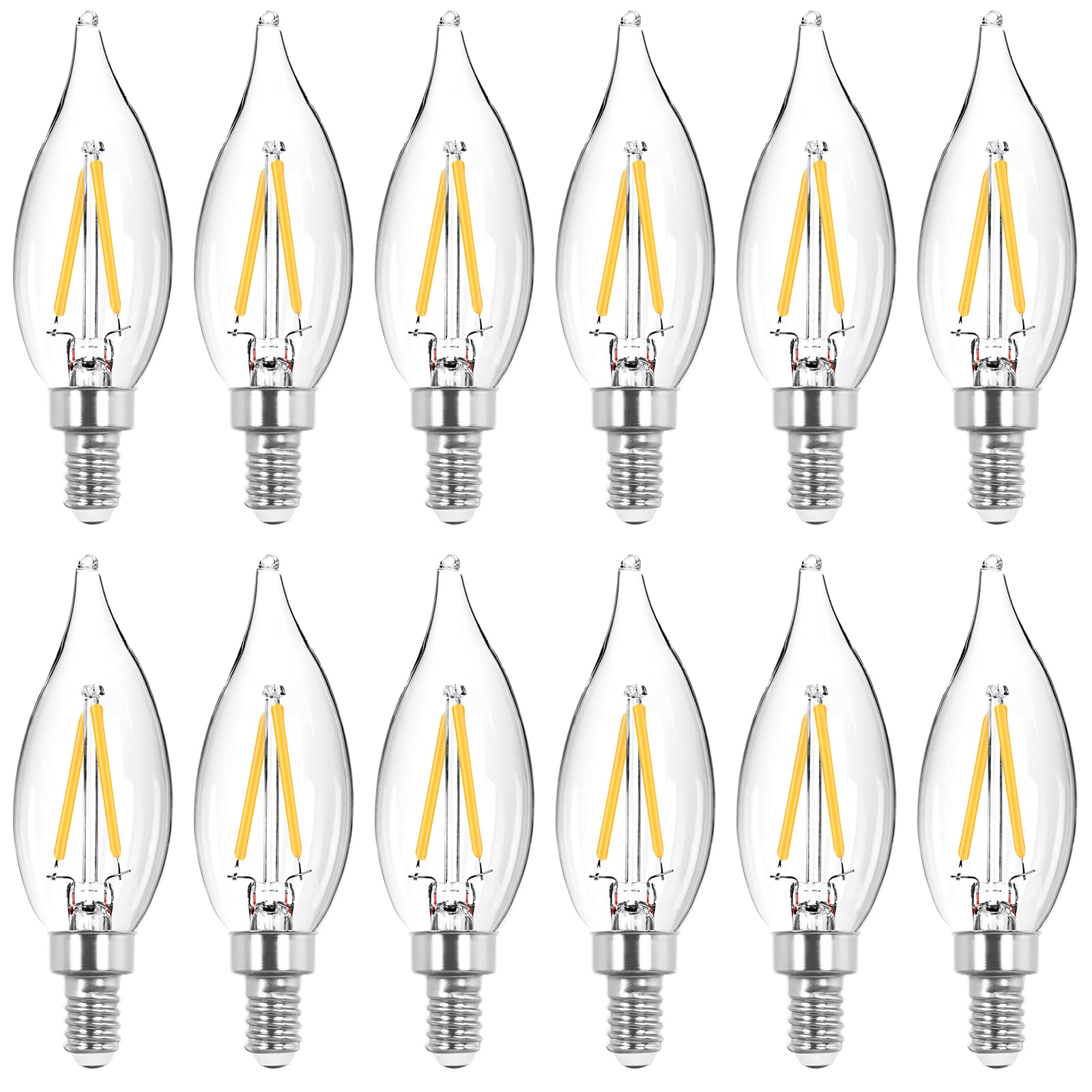 Dge 12X1.5 Watt Led Warm White Ceiling Fan Light Bulbs C32 Chandelier Light Bulbs Bright And Lasting 110 Lumen Bent Tip Light Bu