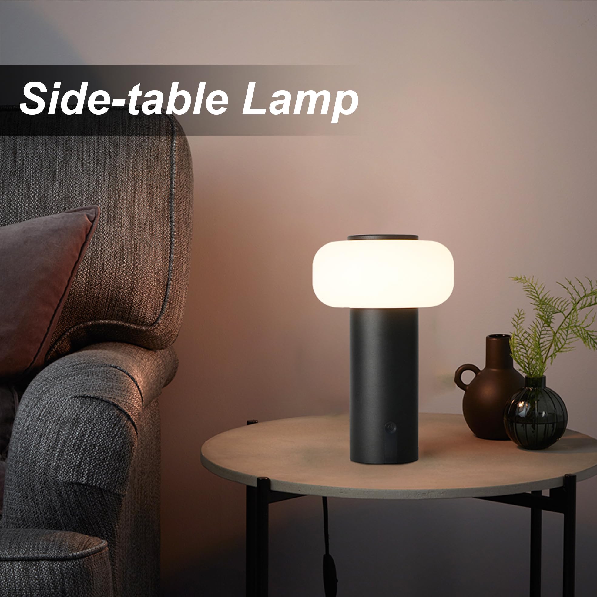 WEILAILUX Waterproof Cordless Table Lamp, Rechargeable Touch Dimmable Night Light, Black, Model WL-3690