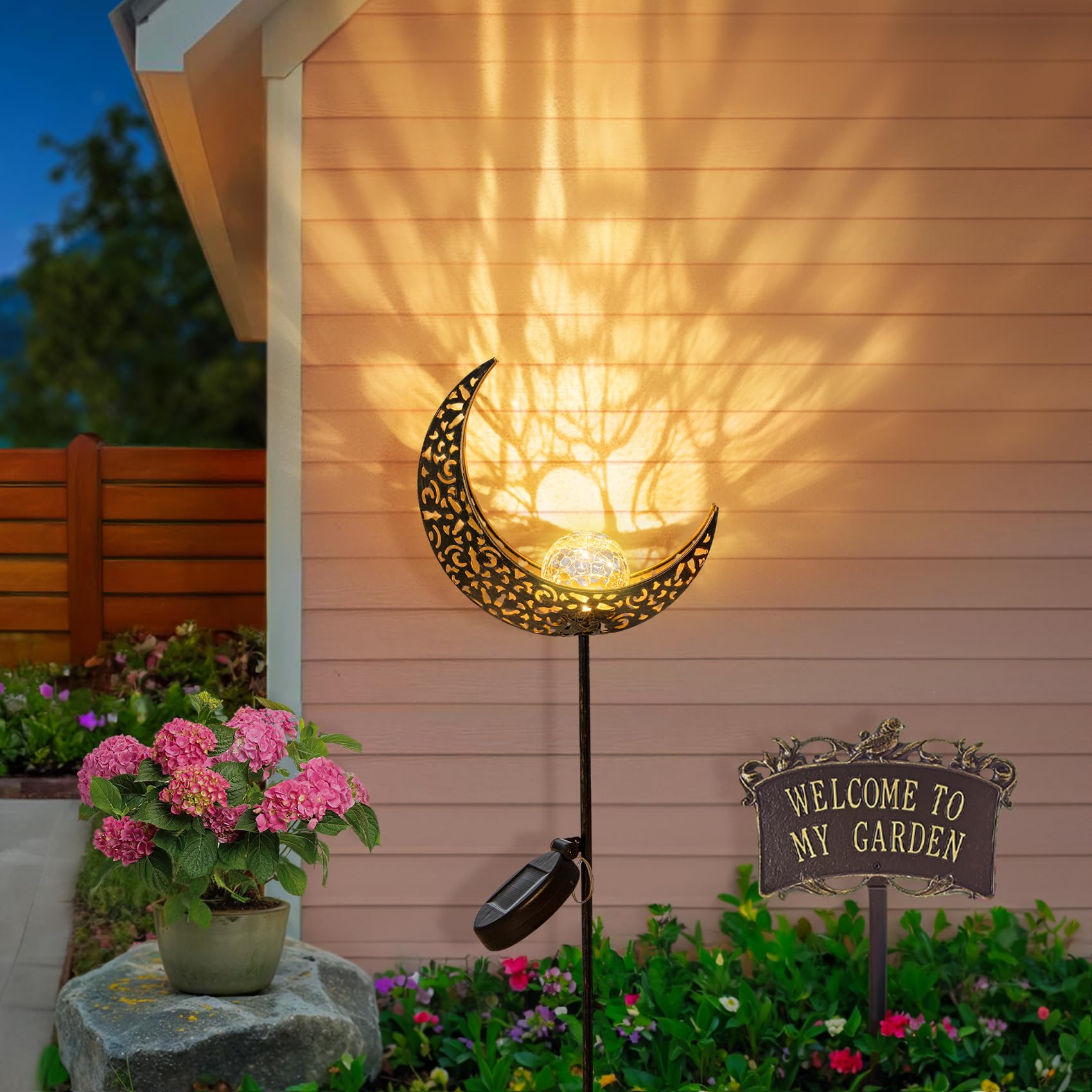 HOMEIMPRO Solar Garden Lights Metal Bronze Moon 1Pack Waterproof Decorative for Lawn Patio Accessories