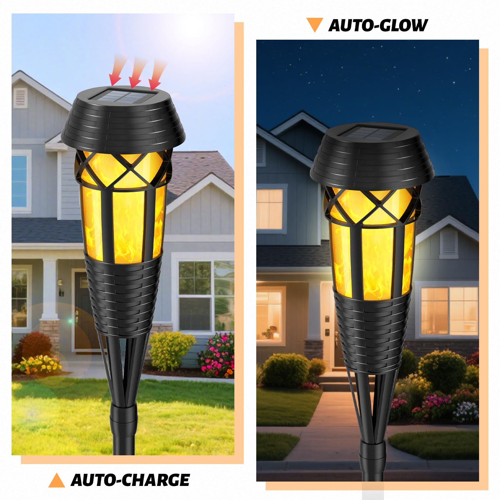 Evelynsun Solar Garden Lights - Flickering Flames Torch - Waterproof - 2 Pack - Black