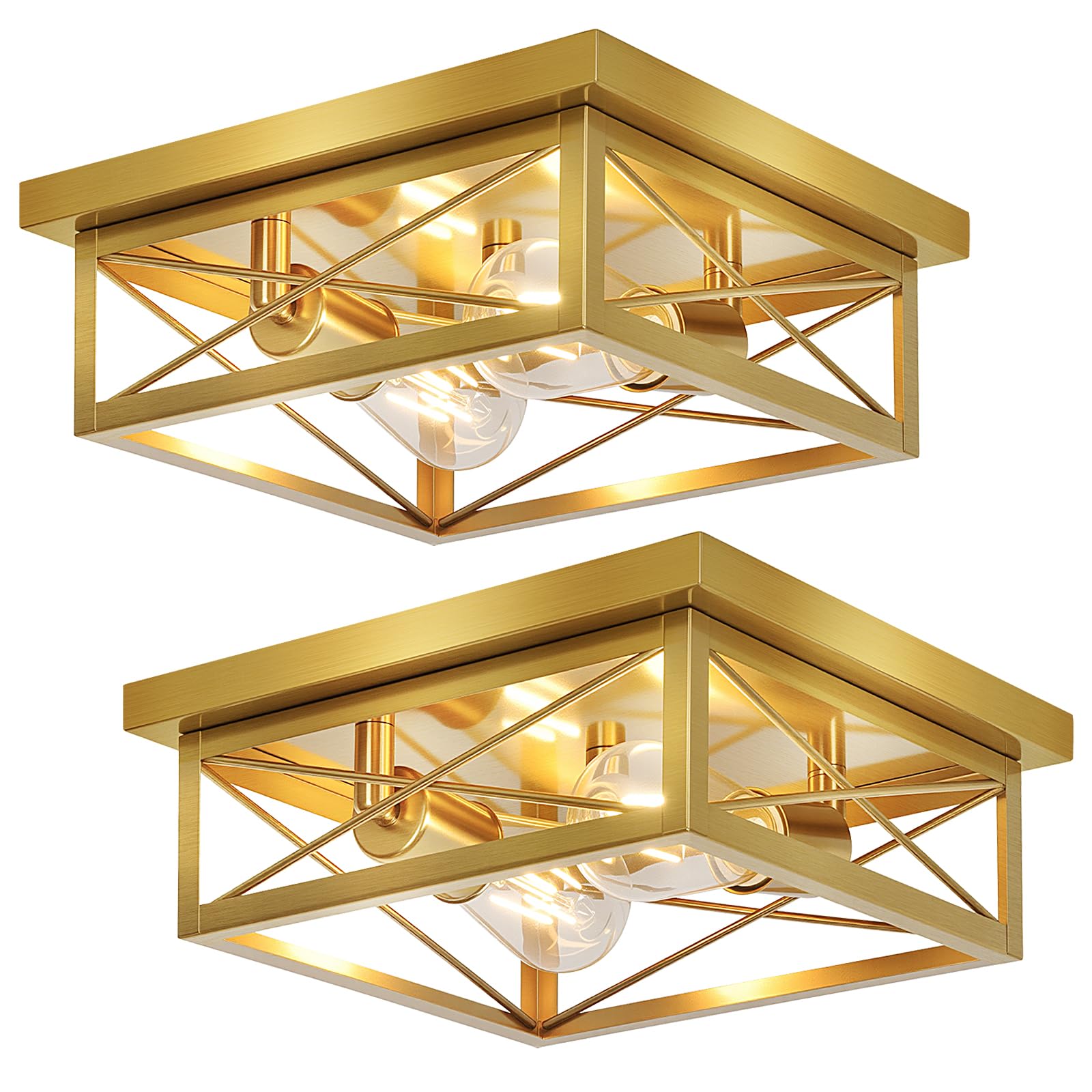 Kondras 2-Light Flush Mount Ceiling Lights, Brass Metal, Gold, 2-Pack, Model X11016P(2PK)