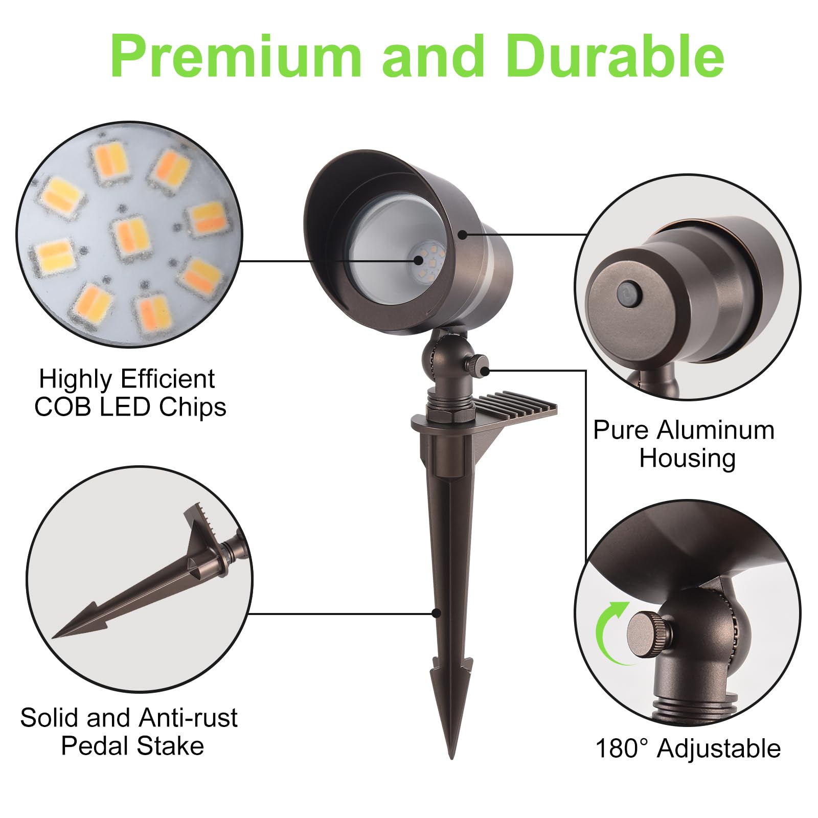 Glitgate 3Cct Landscape Spotlight Low Voltage, 5W 12-24V Cri90+ Led Landscape Lights 3000K 4000K 5000K Selectable, Ip65 Waterpro