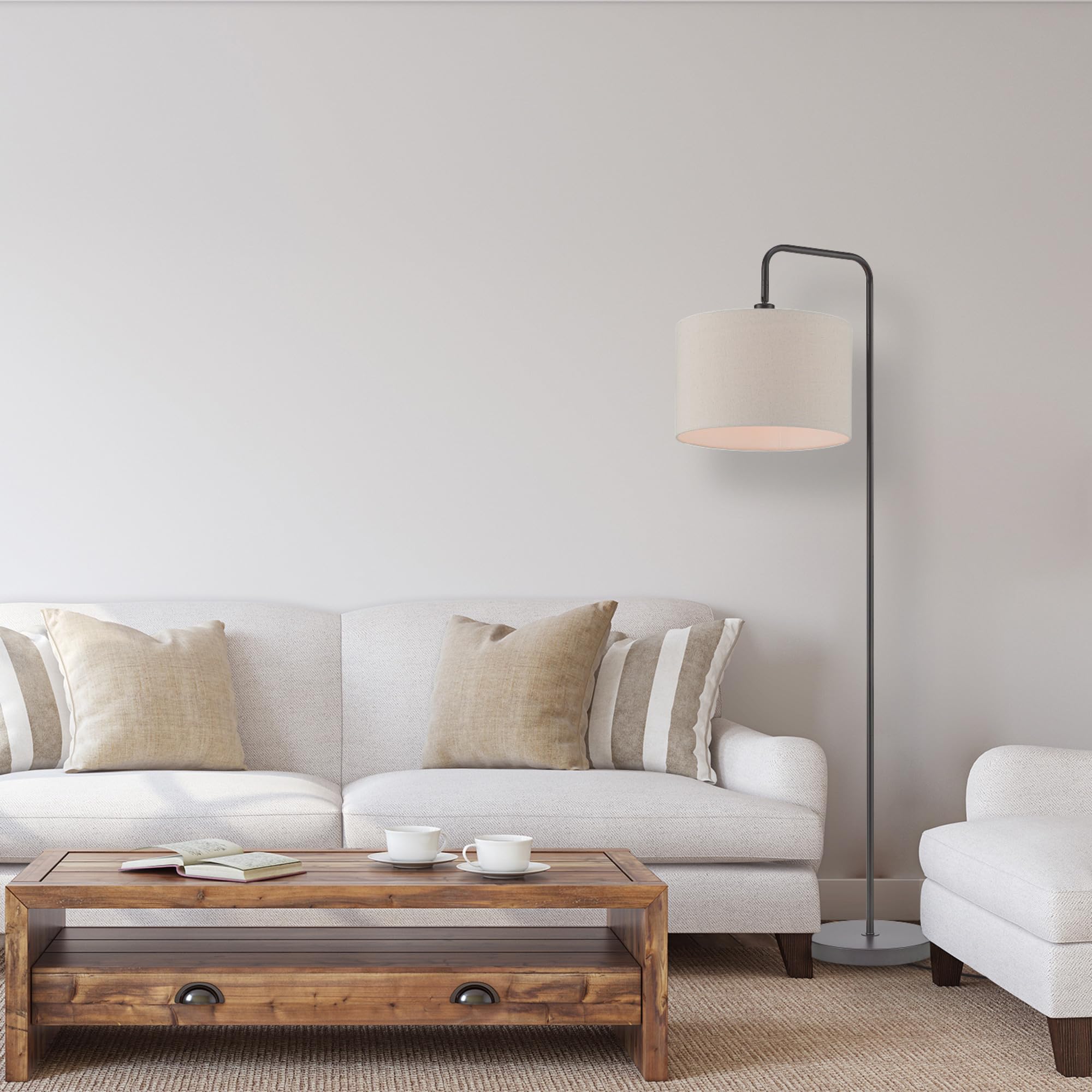 Globe Electric Floor Lamp, 58in Dark Bronze, Beige Fabric Shade, Model 67395, On/Off Socket Rotary Switch