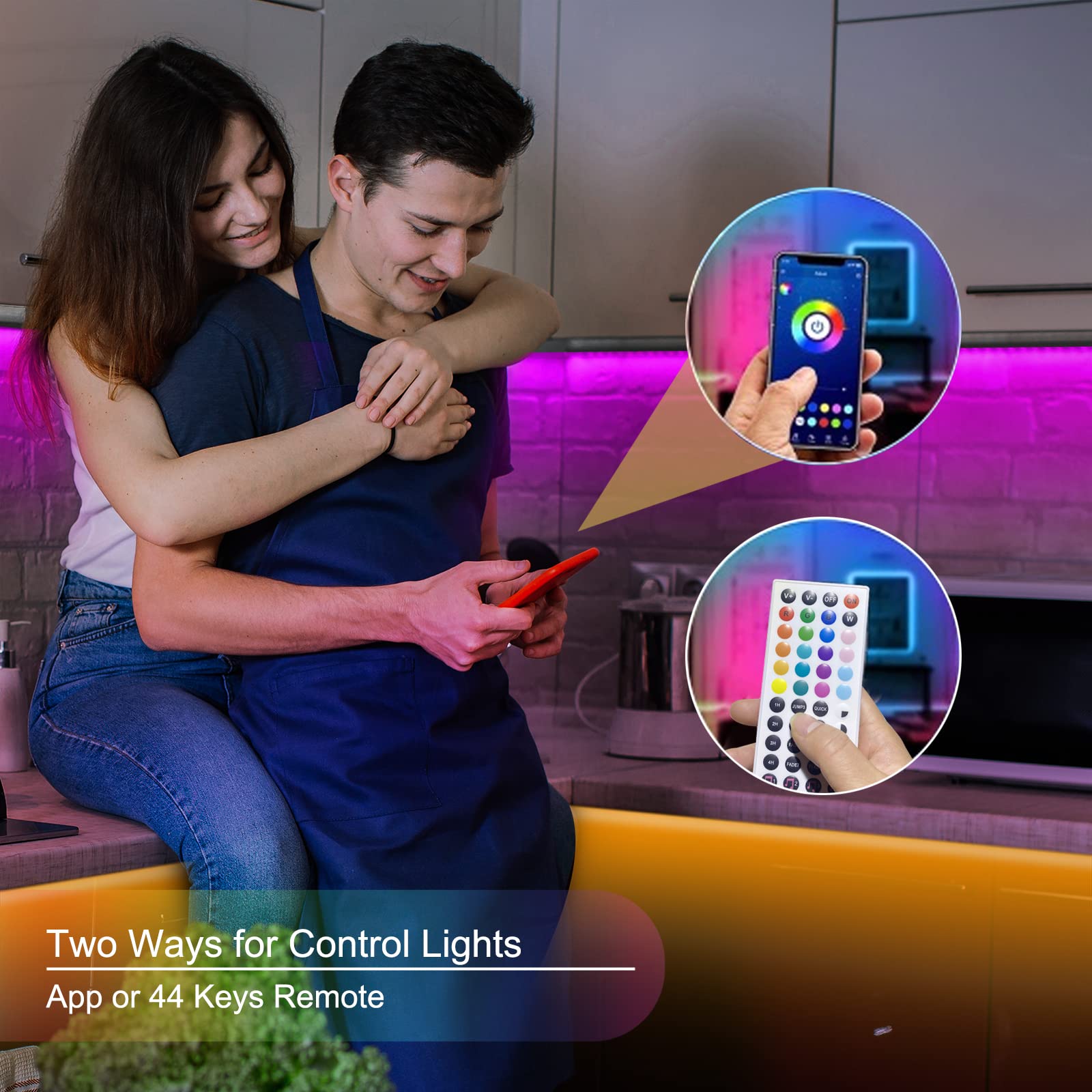 KENTA Led Strip Lights 35ft Smart Light Strips with App Control Remote, 5050 RGB Led Lights for Bedroom, Music Sync Color Changi