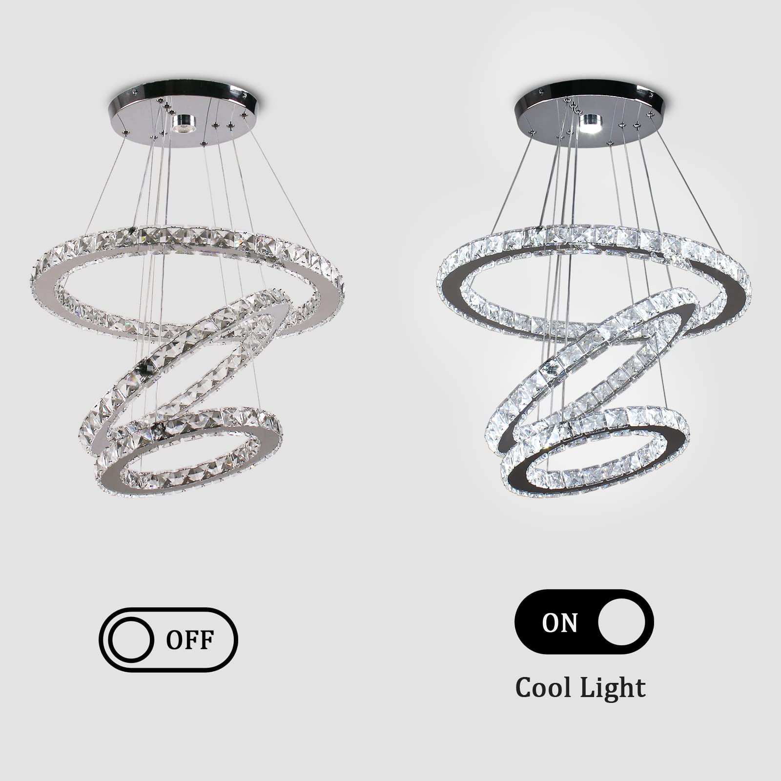 diisunbihuo LED Crystal Chandelier Pendant Light, Cool White, Size 30/40/50